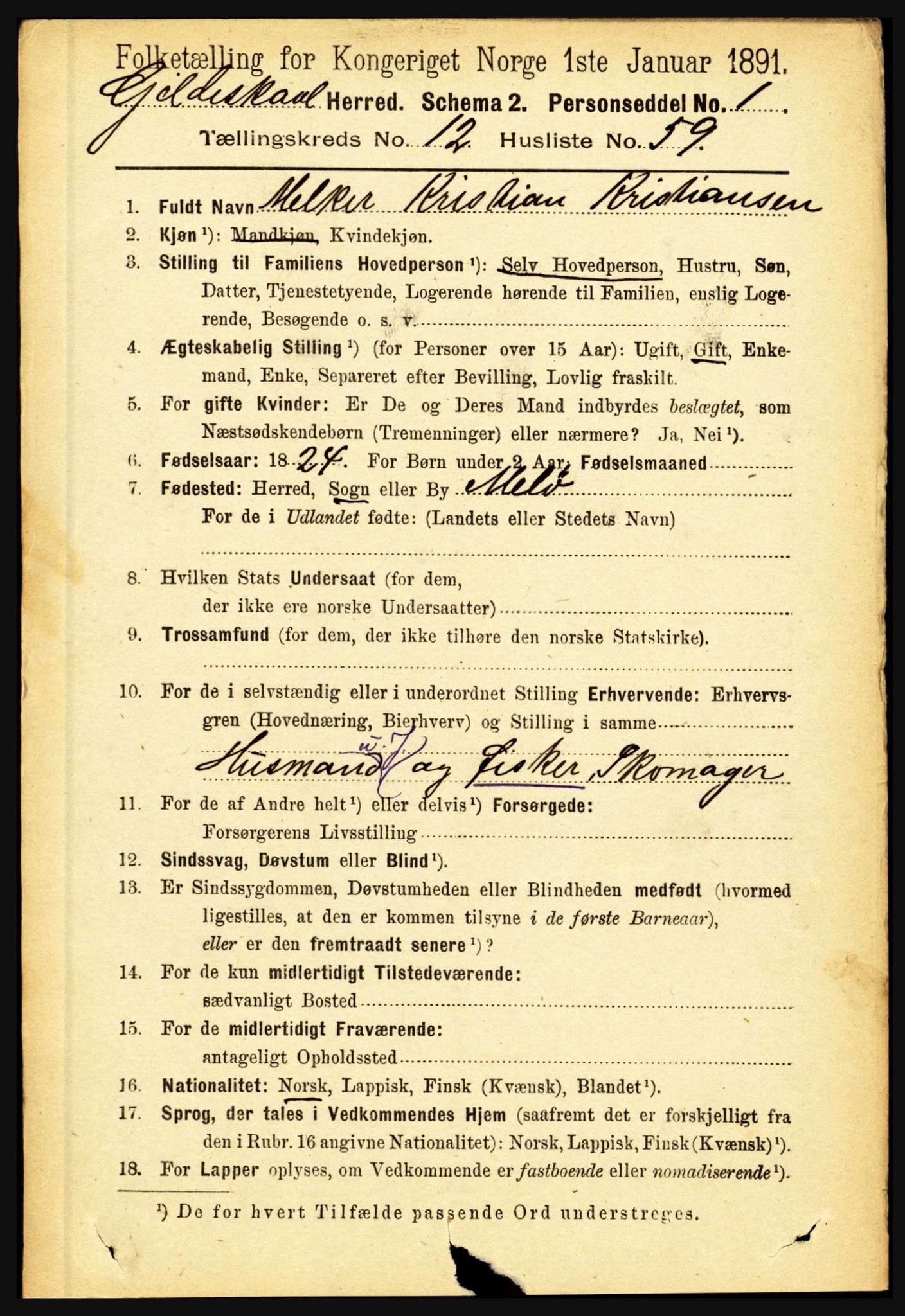 RA, 1891 census for 1838 Gildeskål, 1891, p. 4043