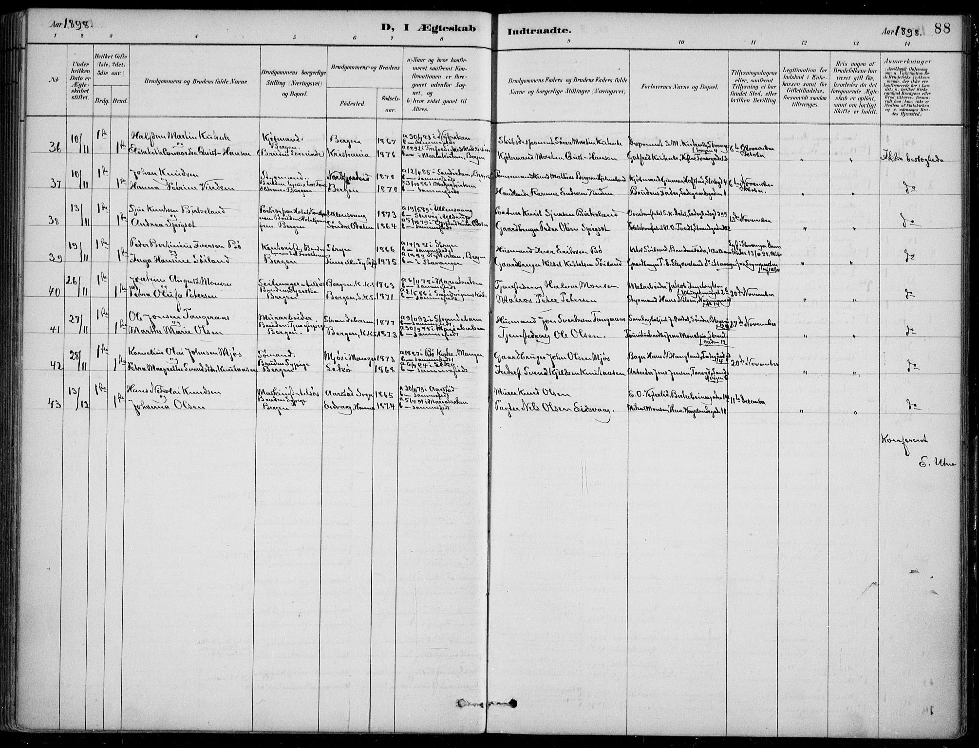 Mariakirken Sokneprestembete, SAB/A-76901/H/Hab/L0008: Parish register (copy) no. A 8, 1889-1908, p. 88