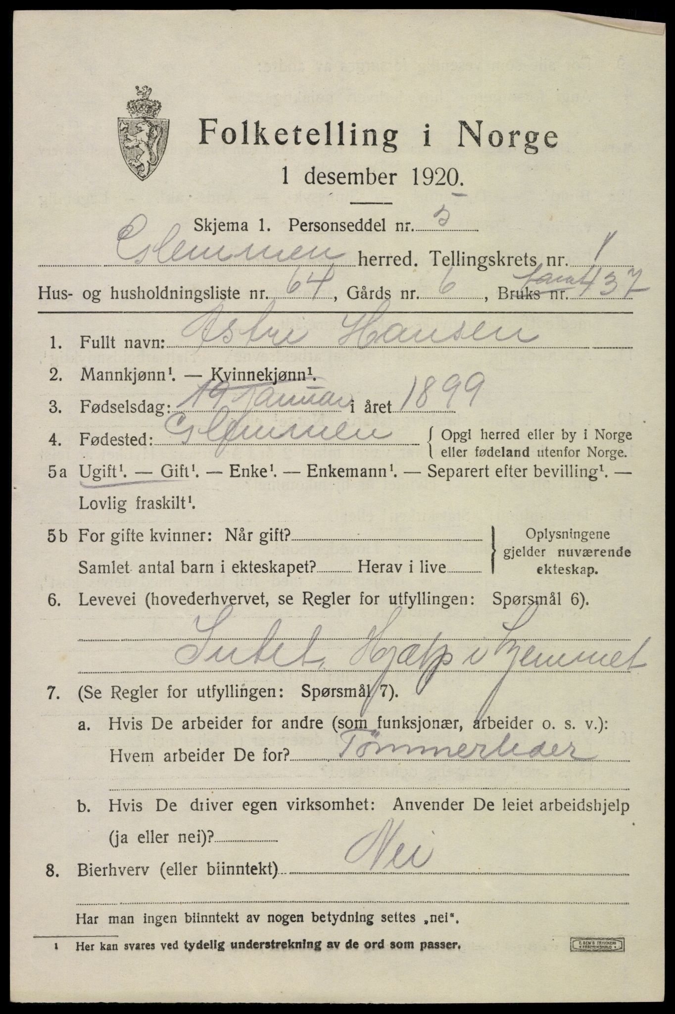 SAO, 1920 census for Glemmen, 1920, p. 4059