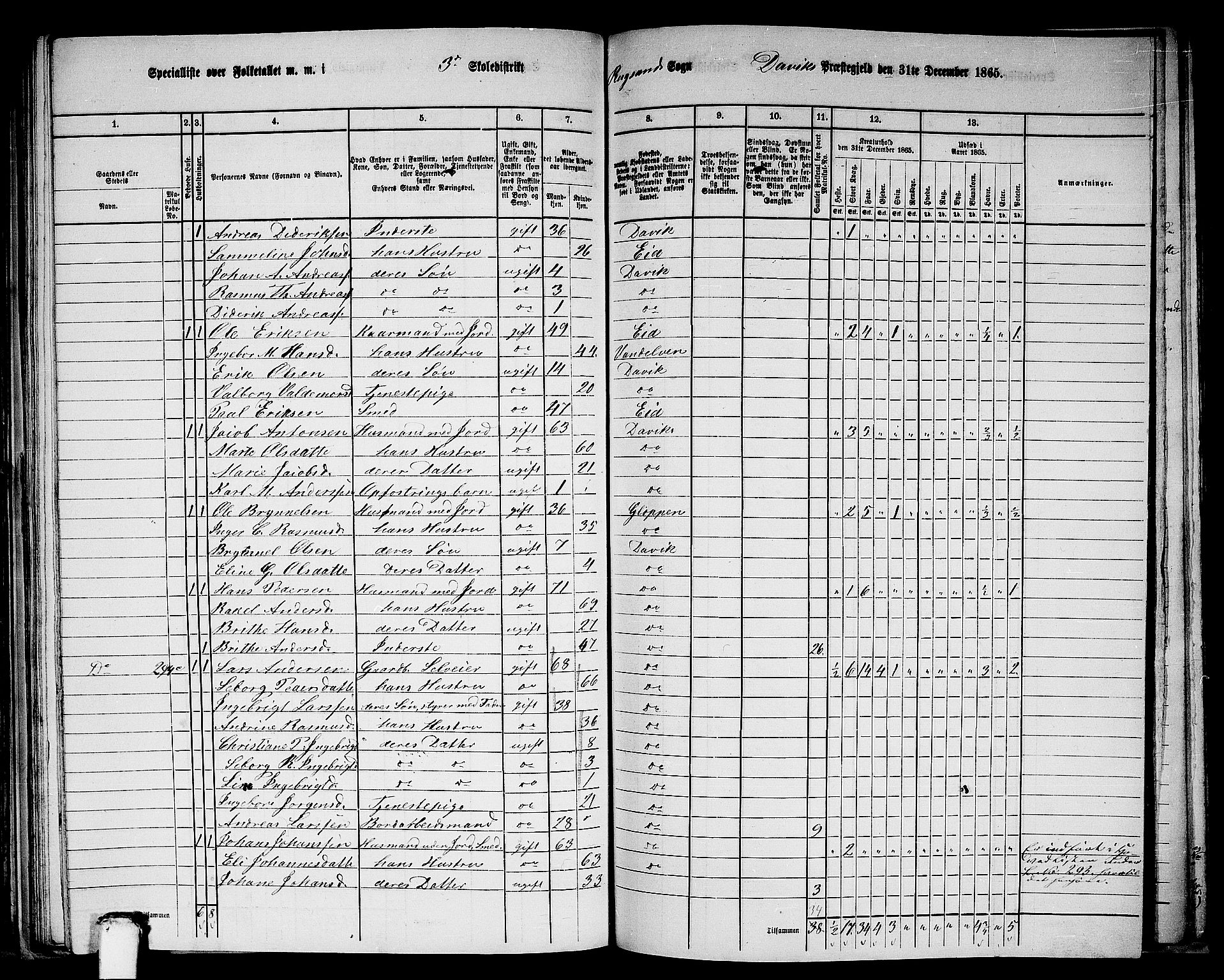 RA, 1865 census for Davik, 1865, p. 78