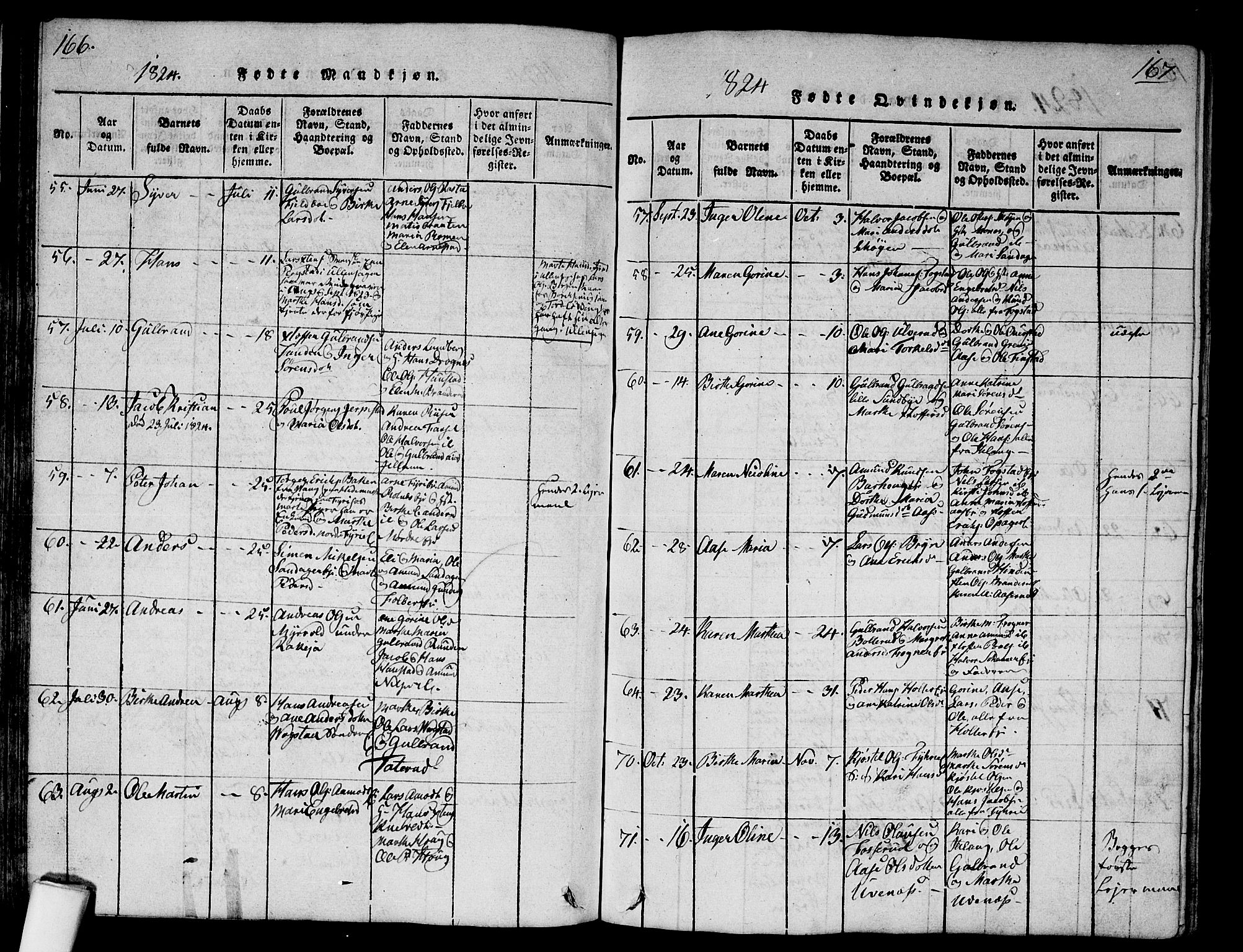 Nes prestekontor Kirkebøker, AV/SAO-A-10410/G/Ga/L0001: Parish register (copy) no. I 1, 1815-1835, p. 166-167