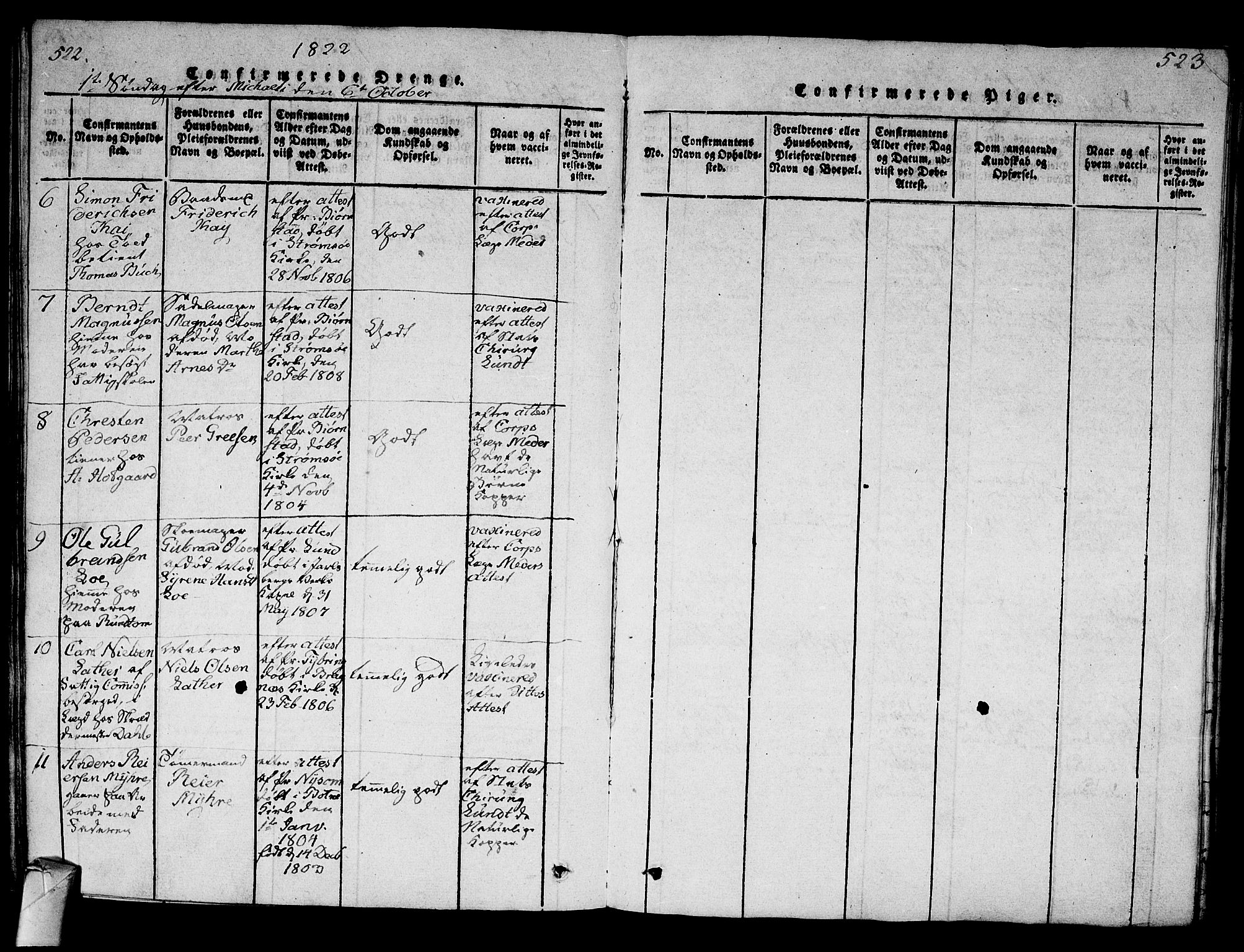 Strømsø kirkebøker, SAKO/A-246/G/Ga/L0001: Parish register (copy) no. 1, 1815-1829, p. 522-523