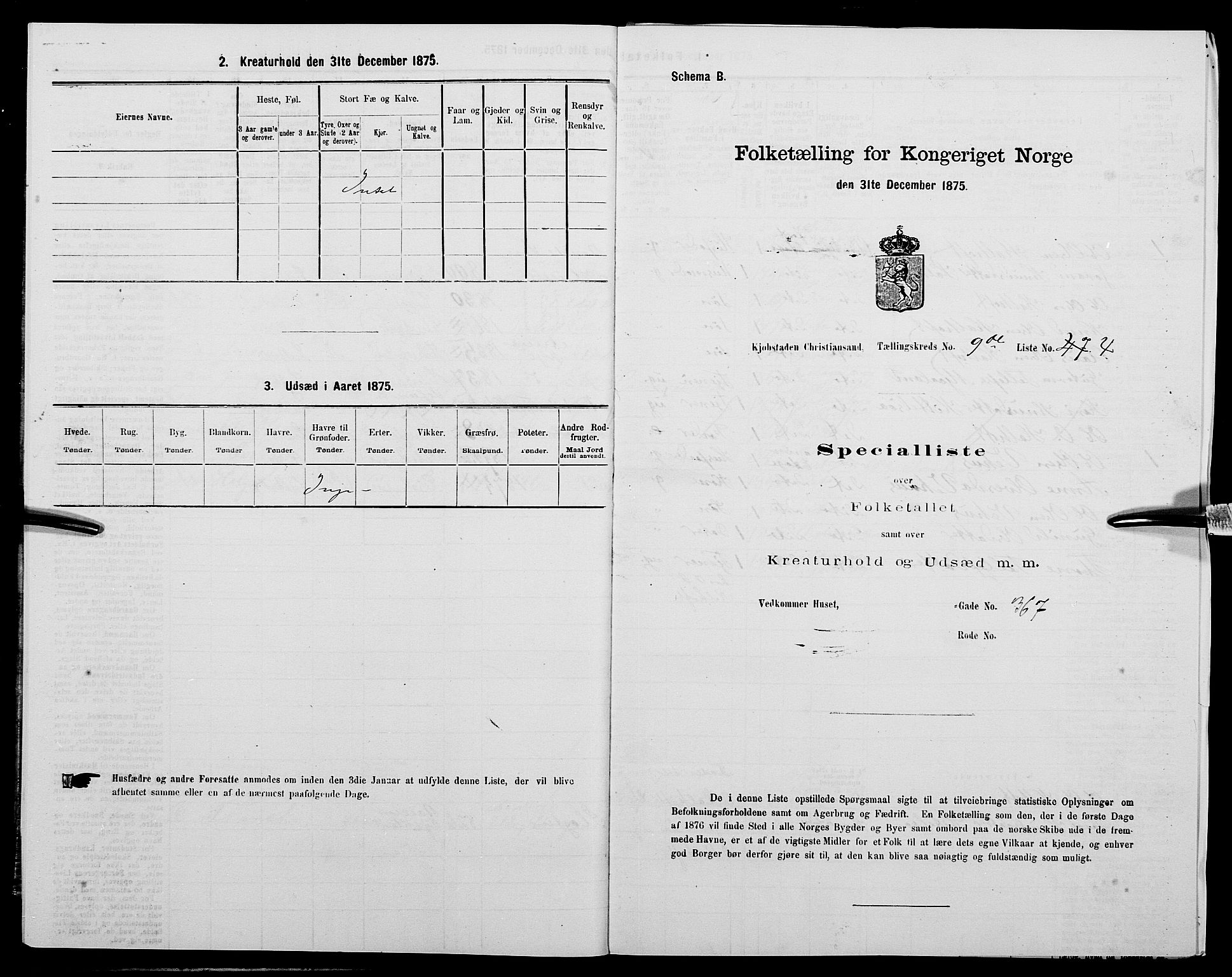 SAK, 1875 census for 1001P Kristiansand, 1875, p. 1474