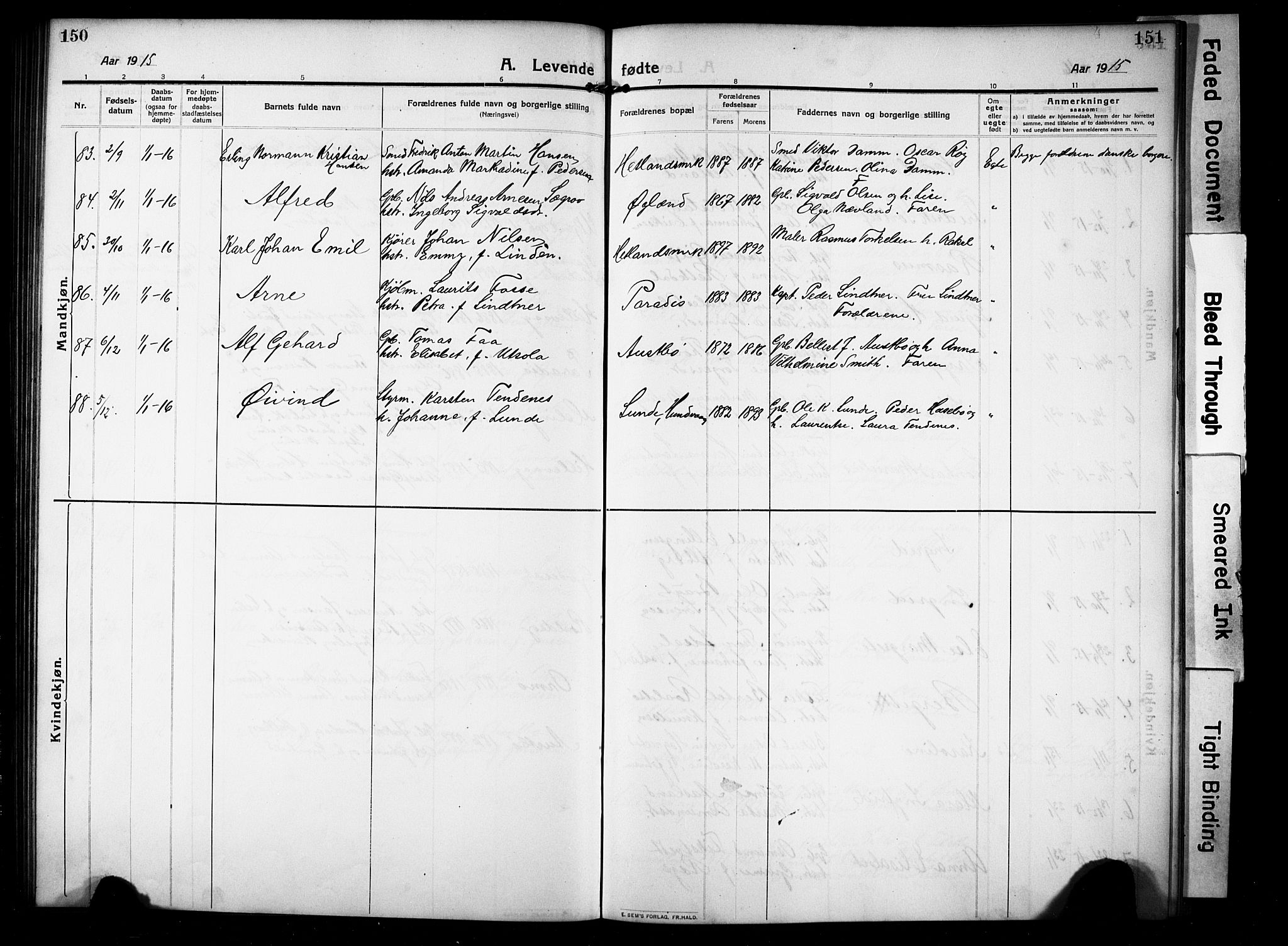 Hetland sokneprestkontor, AV/SAST-A-101826/30/30BB/L0008: Parish register (copy) no. B 8, 1910-1921, p. 150-151