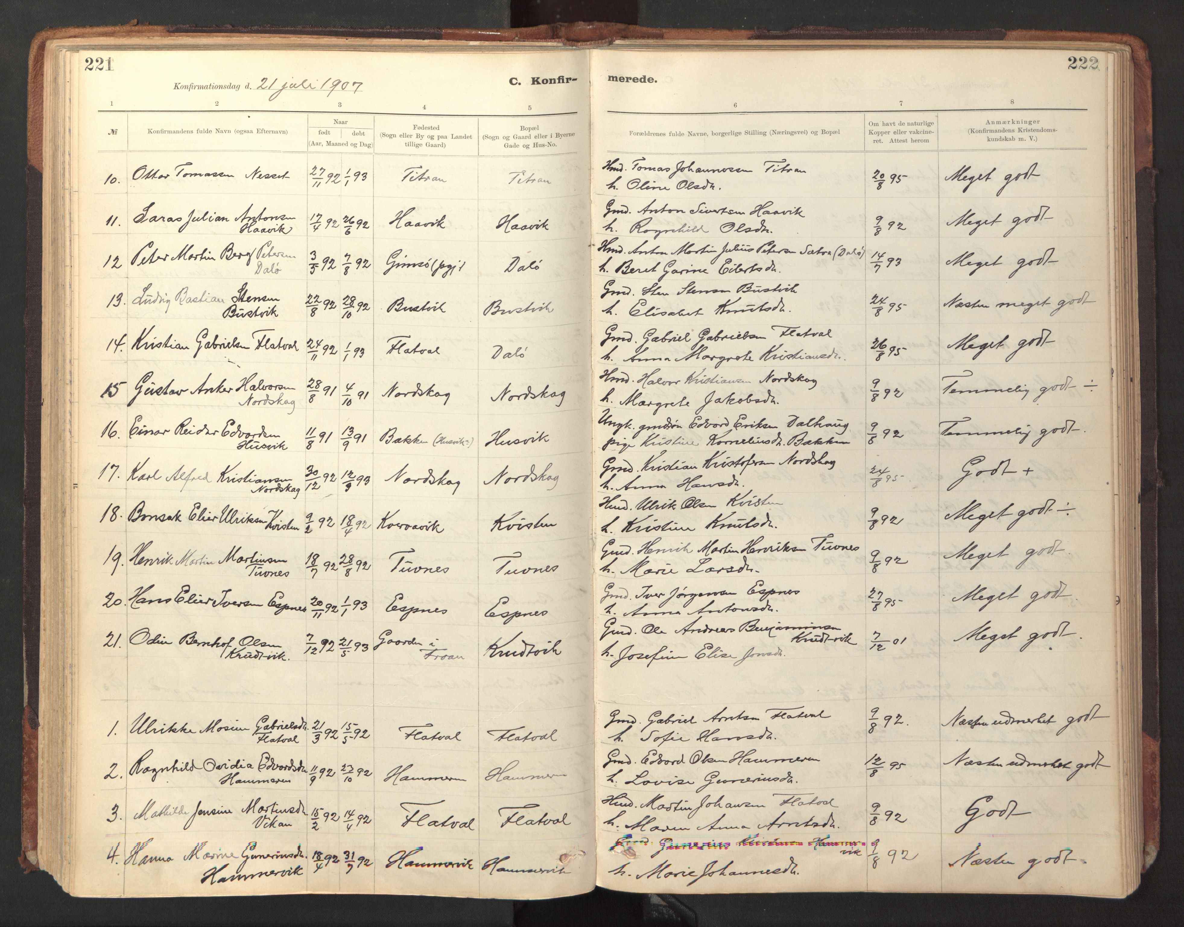 Ministerialprotokoller, klokkerbøker og fødselsregistre - Sør-Trøndelag, SAT/A-1456/641/L0596: Parish register (official) no. 641A02, 1898-1915, p. 221-222