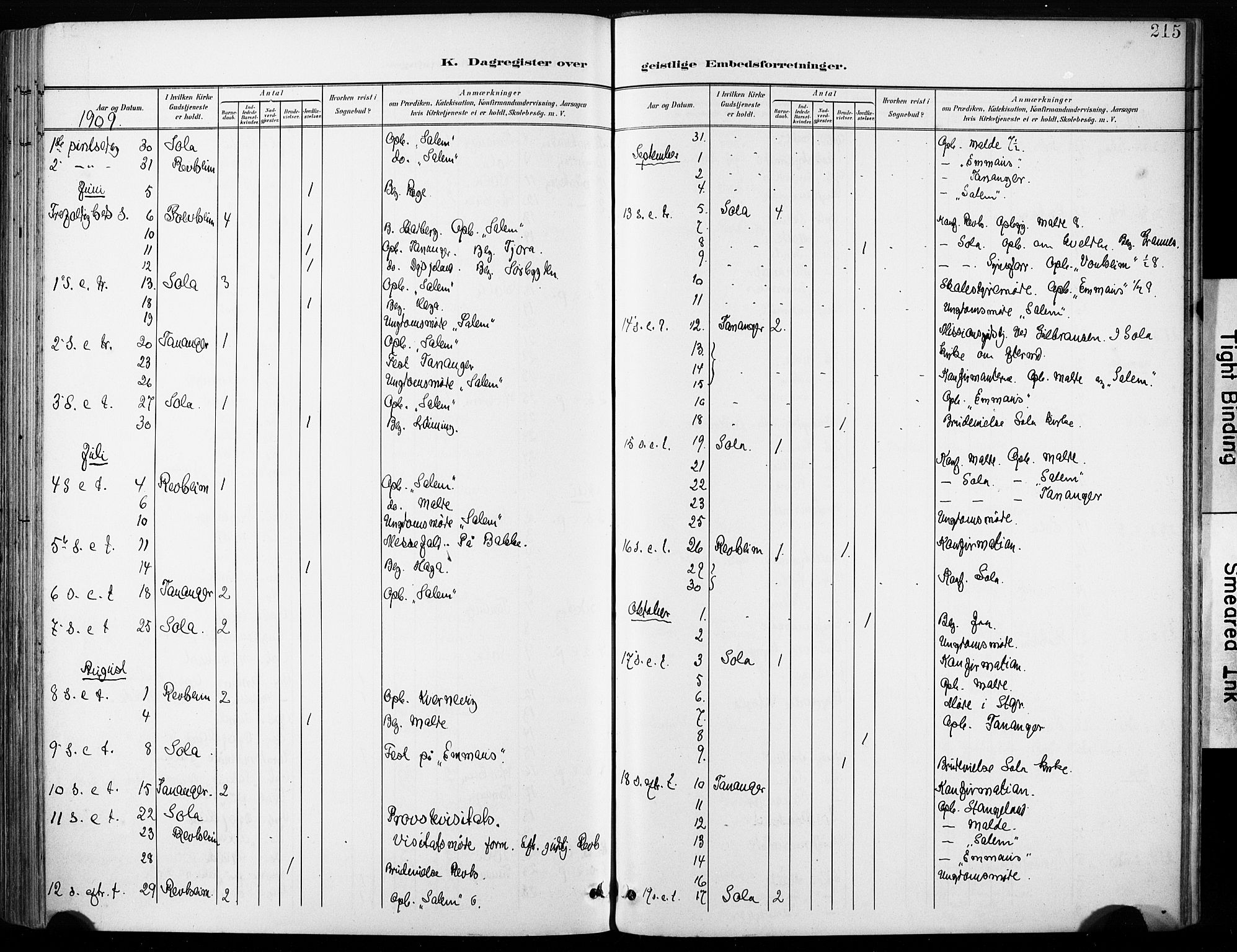 Håland sokneprestkontor, AV/SAST-A-101802/001/30BA/L0013: Parish register (official) no. A 12, 1901-1913, p. 215