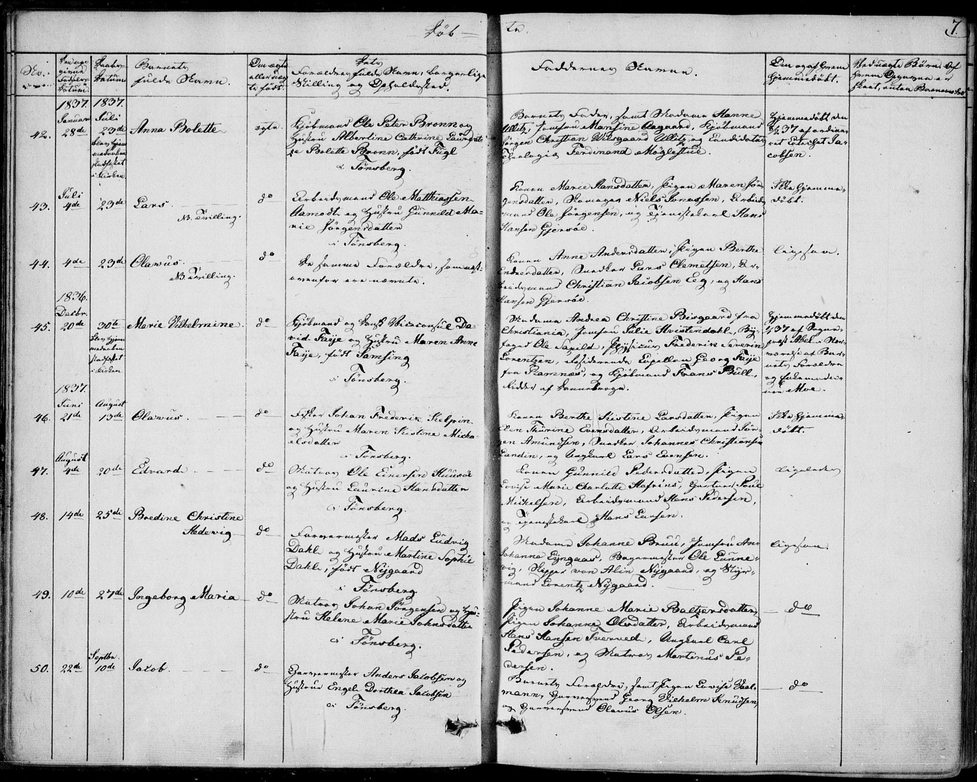 Tønsberg kirkebøker, AV/SAKO-A-330/F/Fa/L0006: Parish register (official) no. I 6, 1836-1844, p. 7