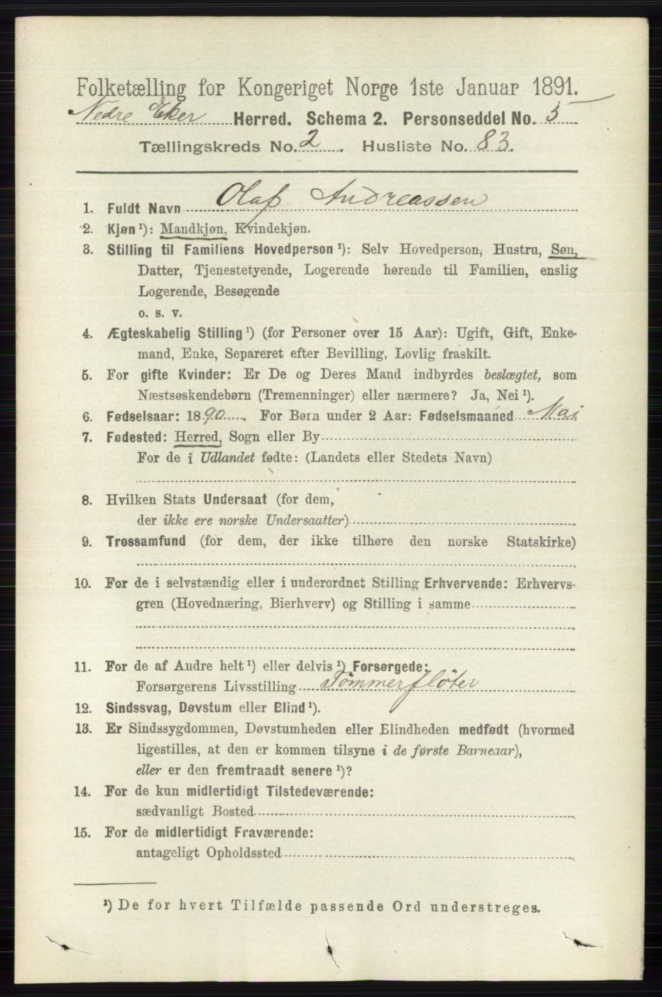 RA, 1891 census for 0625 Nedre Eiker, 1891, p. 996