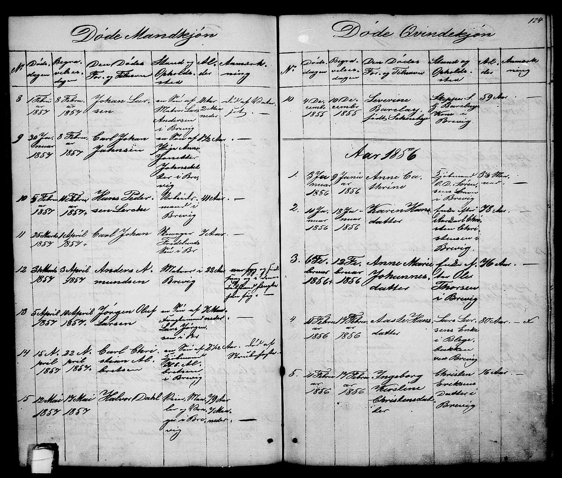 Brevik kirkebøker, SAKO/A-255/G/Ga/L0002: Parish register (copy) no. 2, 1846-1865, p. 124