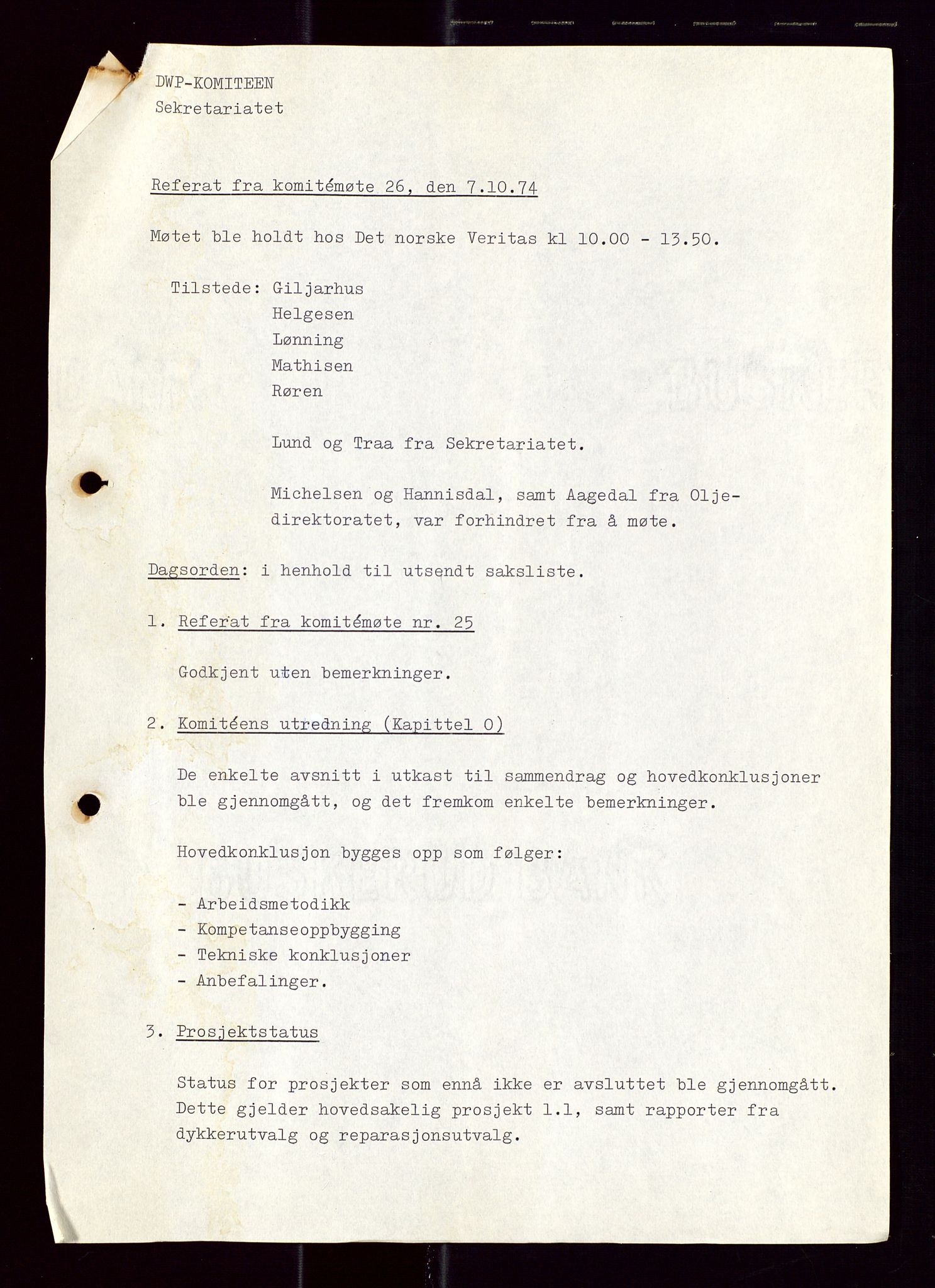 Industridepartementet, Oljekontoret, AV/SAST-A-101348/Di/L0001: DWP, møter juni - november, komiteemøter nr. 19 - 26, 1973-1974, p. 701