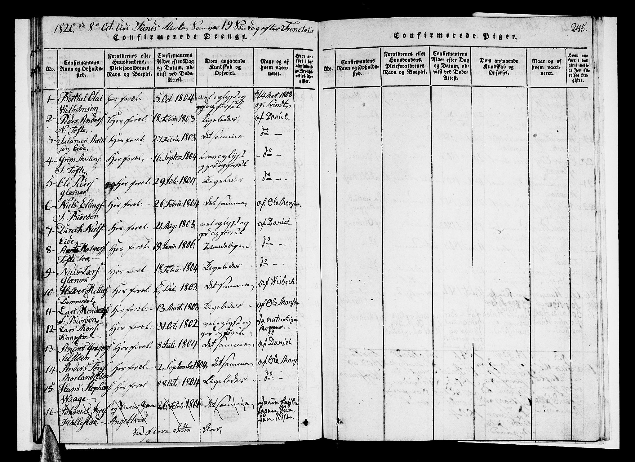 Sund sokneprestembete, AV/SAB-A-99930: Parish register (copy) no. A 1, 1816-1827, p. 245