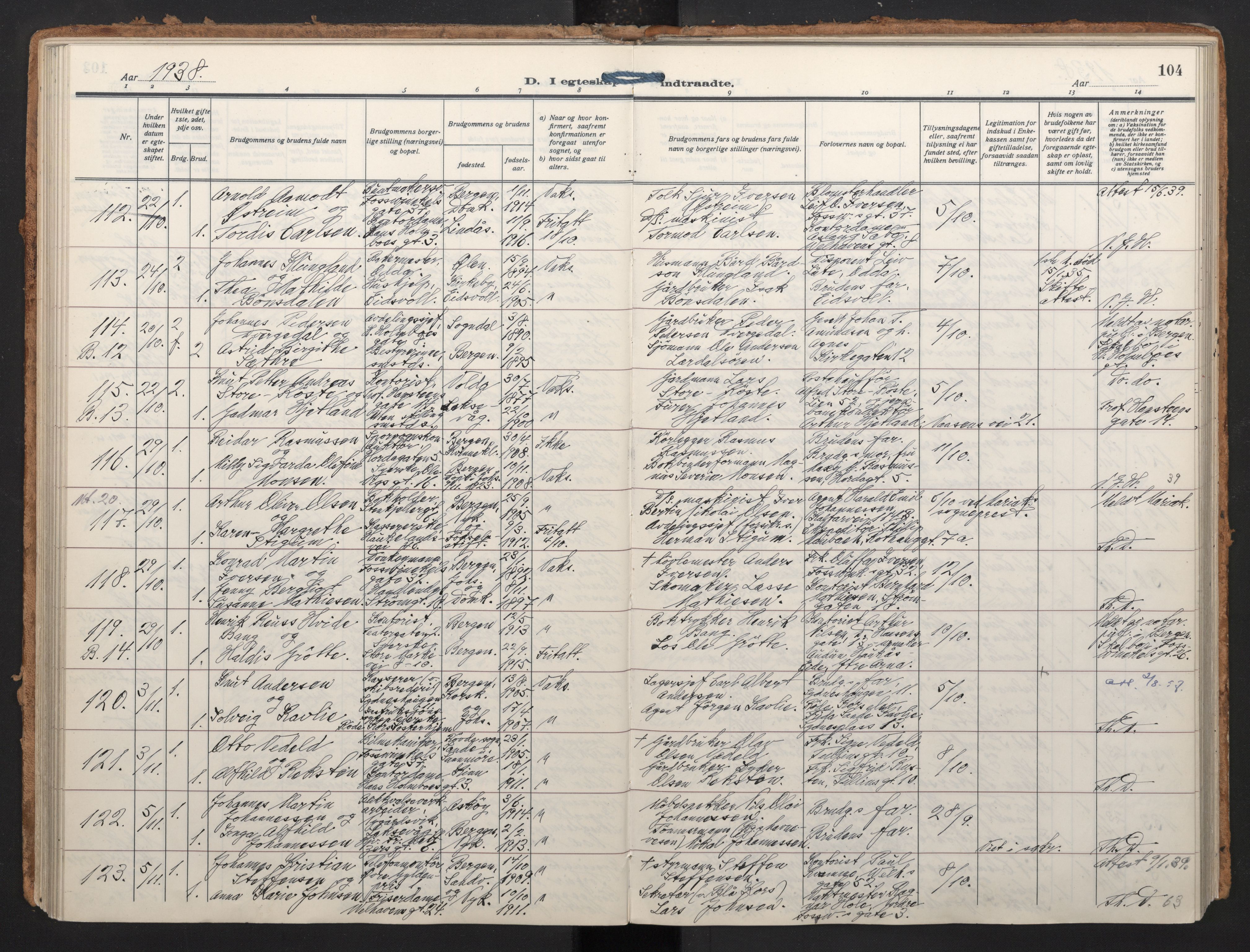 Johanneskirken sokneprestembete, AV/SAB-A-76001/H/Haa/L0014: Parish register (official) no. D 3, 1929-1949, p. 103b-104a