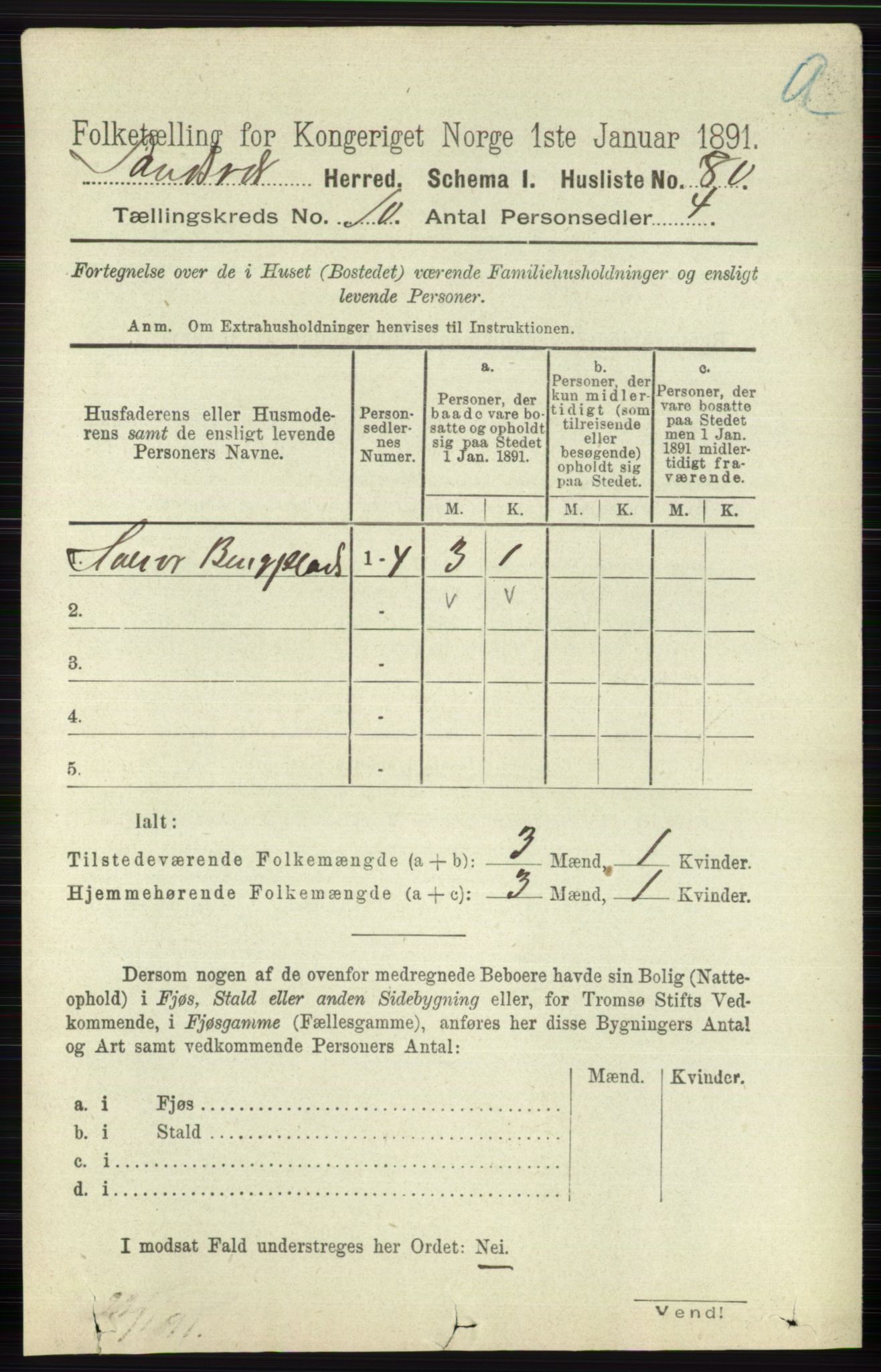 RA, 1891 census for 0629 Sandsvær, 1891, p. 4917