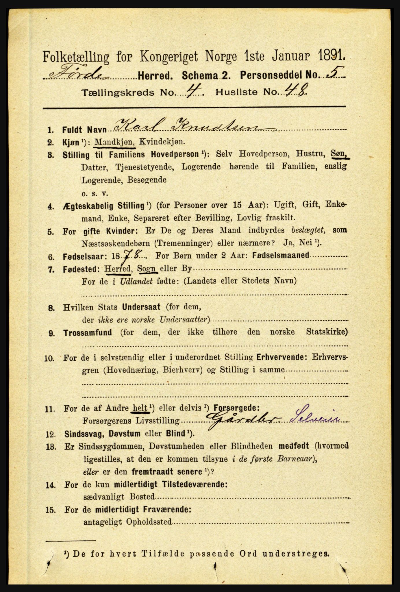 RA, 1891 census for 1432 Førde, 1891, p. 1341