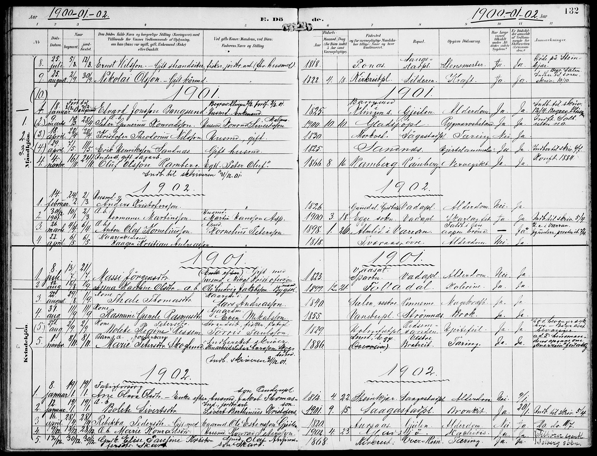 Ministerialprotokoller, klokkerbøker og fødselsregistre - Nord-Trøndelag, AV/SAT-A-1458/745/L0430: Parish register (official) no. 745A02, 1895-1913, p. 132