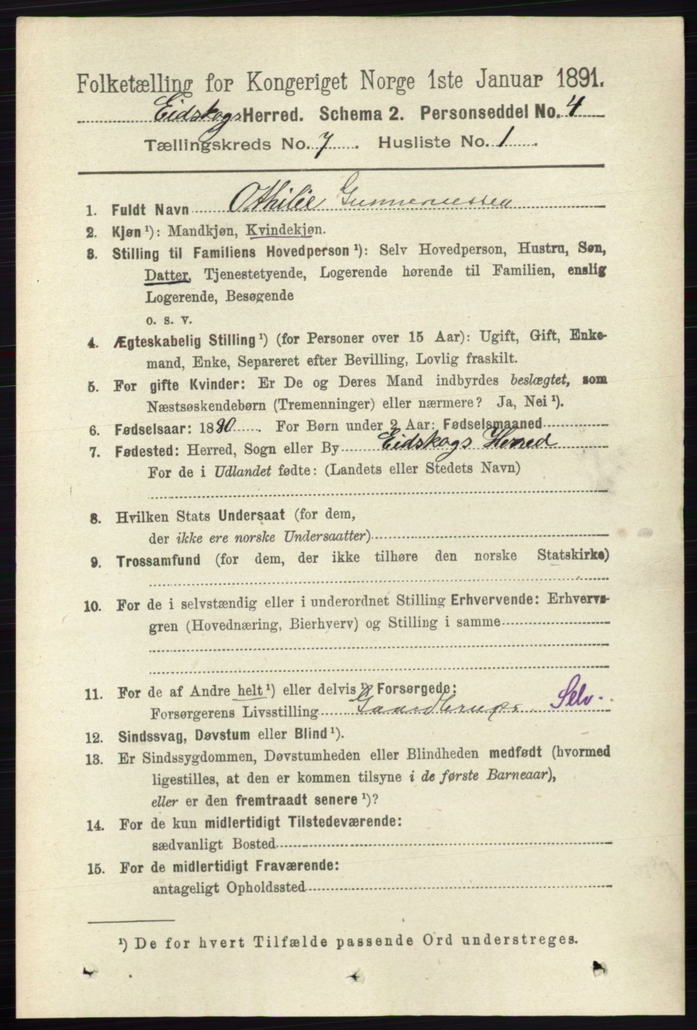 RA, 1891 census for 0420 Eidskog, 1891, p. 3679