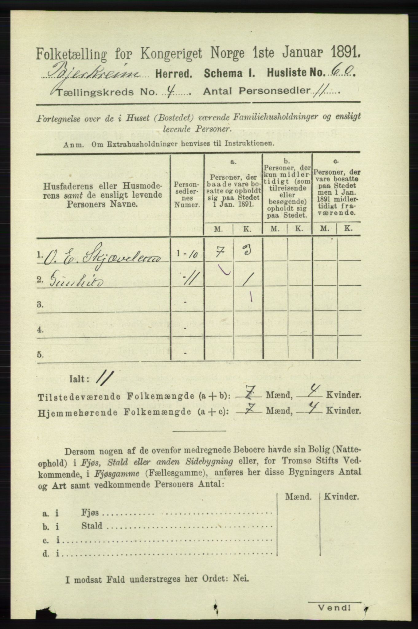 RA, 1891 census for 1114 Bjerkreim, 1891, p. 1221