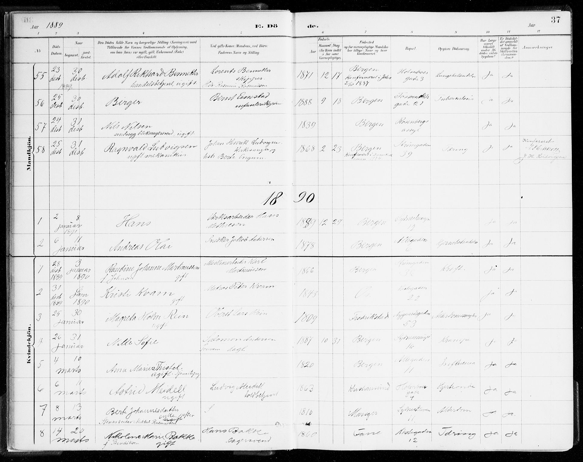 Johanneskirken sokneprestembete, SAB/A-76001/H/Haa/L0019: Parish register (official) no. E 1, 1885-1915, p. 37