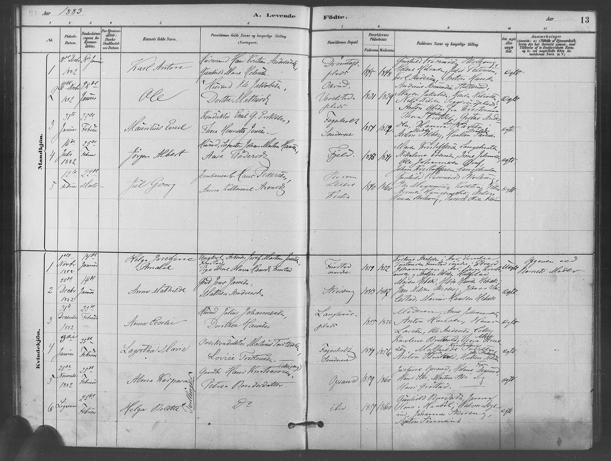 Kråkstad prestekontor Kirkebøker, AV/SAO-A-10125a/F/Fb/L0001: Parish register (official) no. II 1, 1880-1892, p. 13