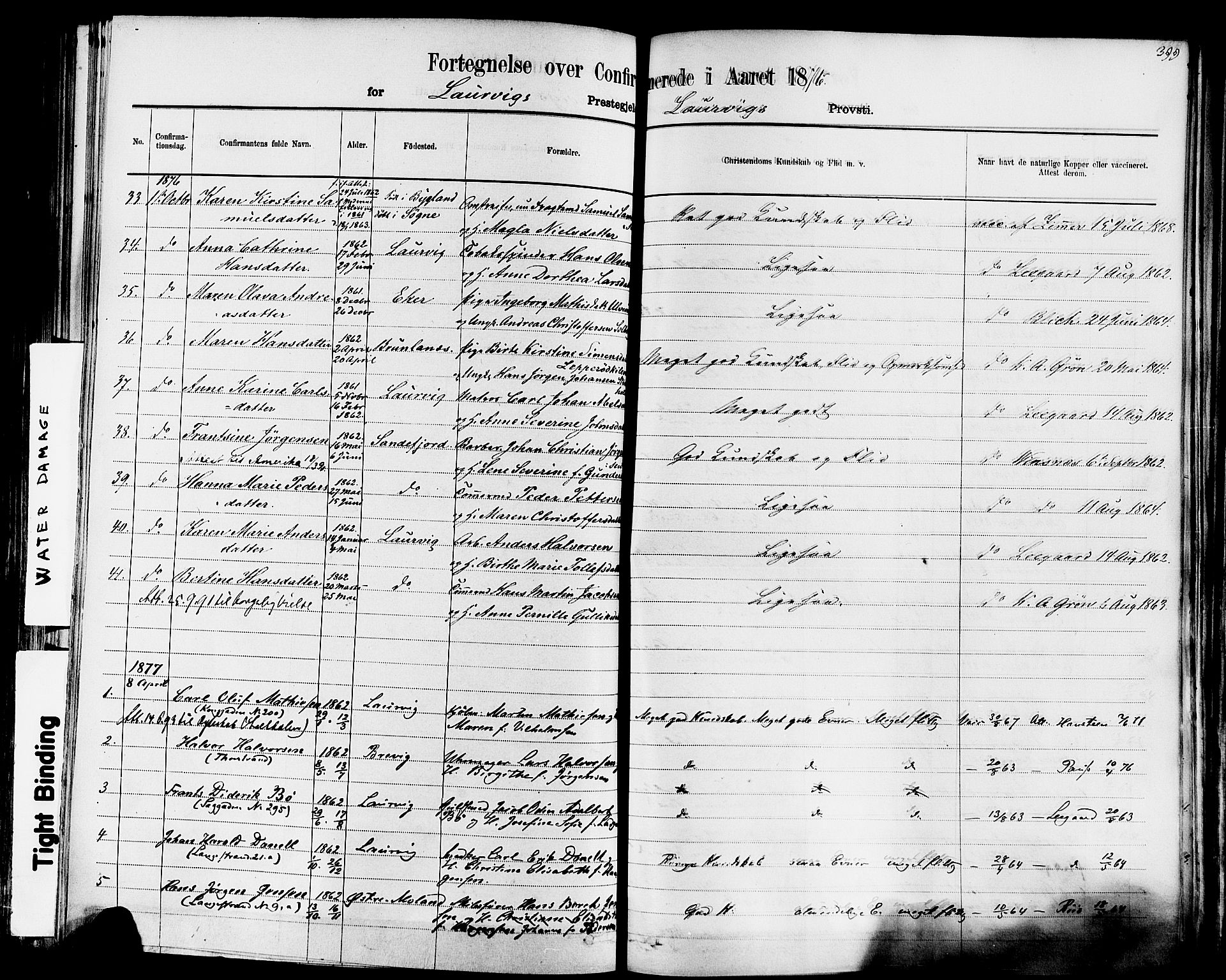 Larvik kirkebøker, AV/SAKO-A-352/F/Fa/L0006: Parish register (official) no. I 6, 1871-1883, p. 399