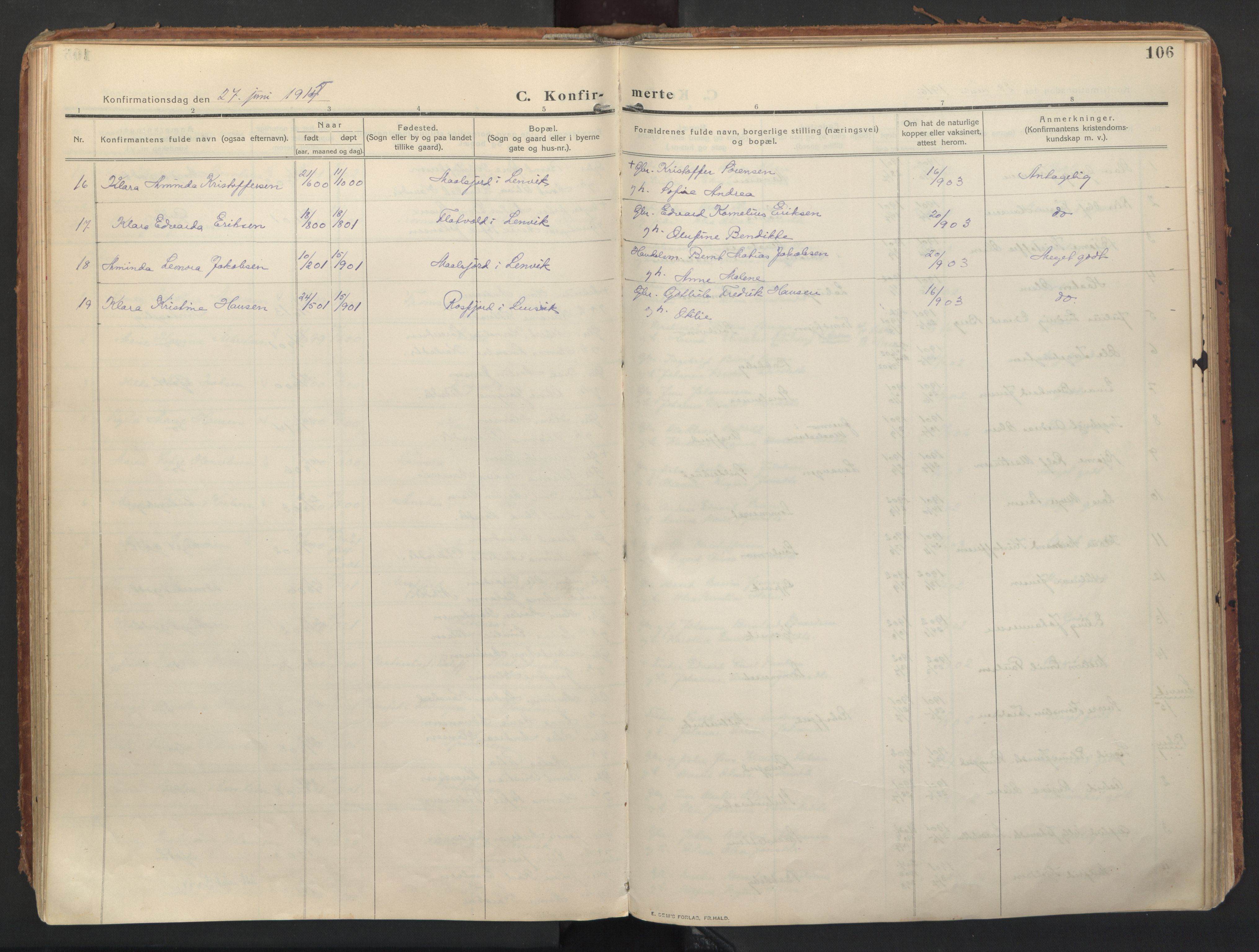 Balsfjord sokneprestembete, AV/SATØ-S-1303/G/Gaa/L0008kirke: Parish register (official) no. 8, 1910-1927, p. 106