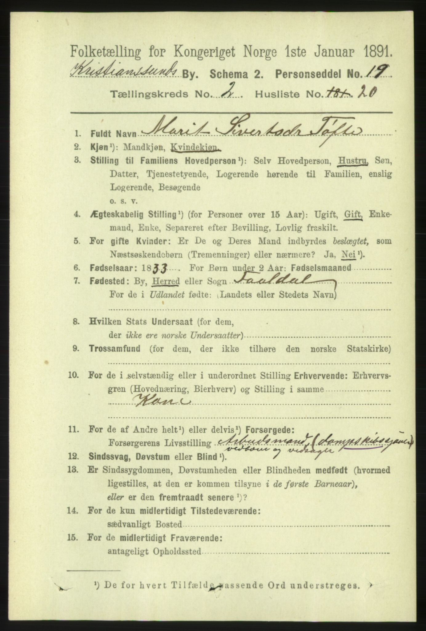 RA, 1891 census for 1503 Kristiansund, 1891, p. 2787