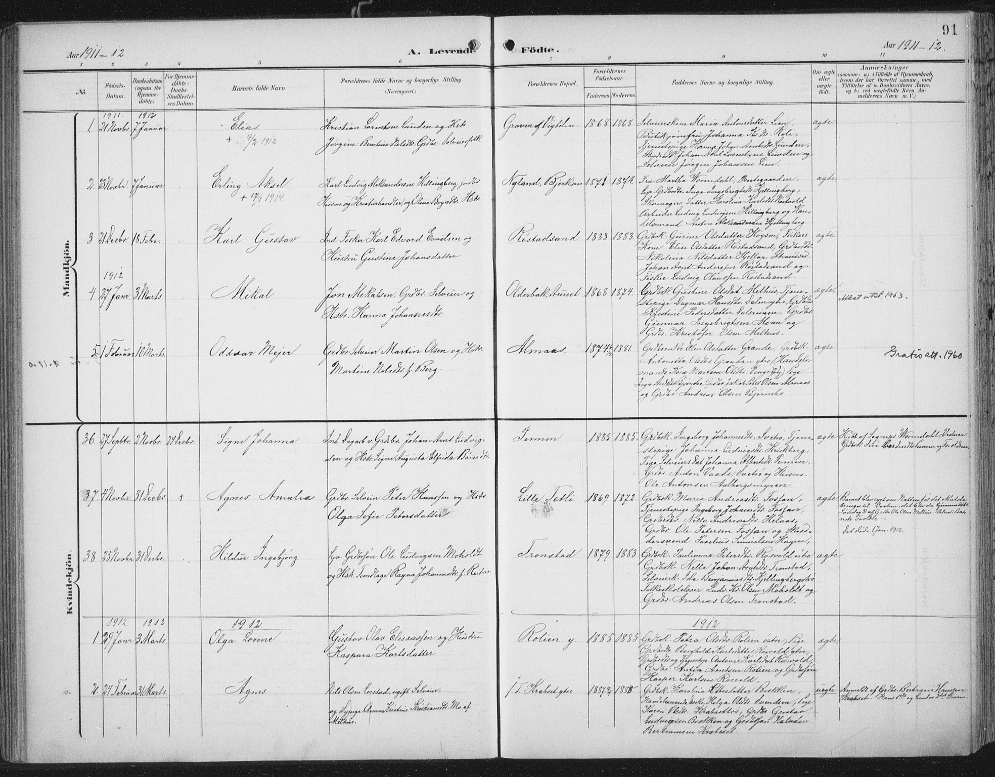 Ministerialprotokoller, klokkerbøker og fødselsregistre - Nord-Trøndelag, SAT/A-1458/701/L0011: Parish register (official) no. 701A11, 1899-1915, p. 91