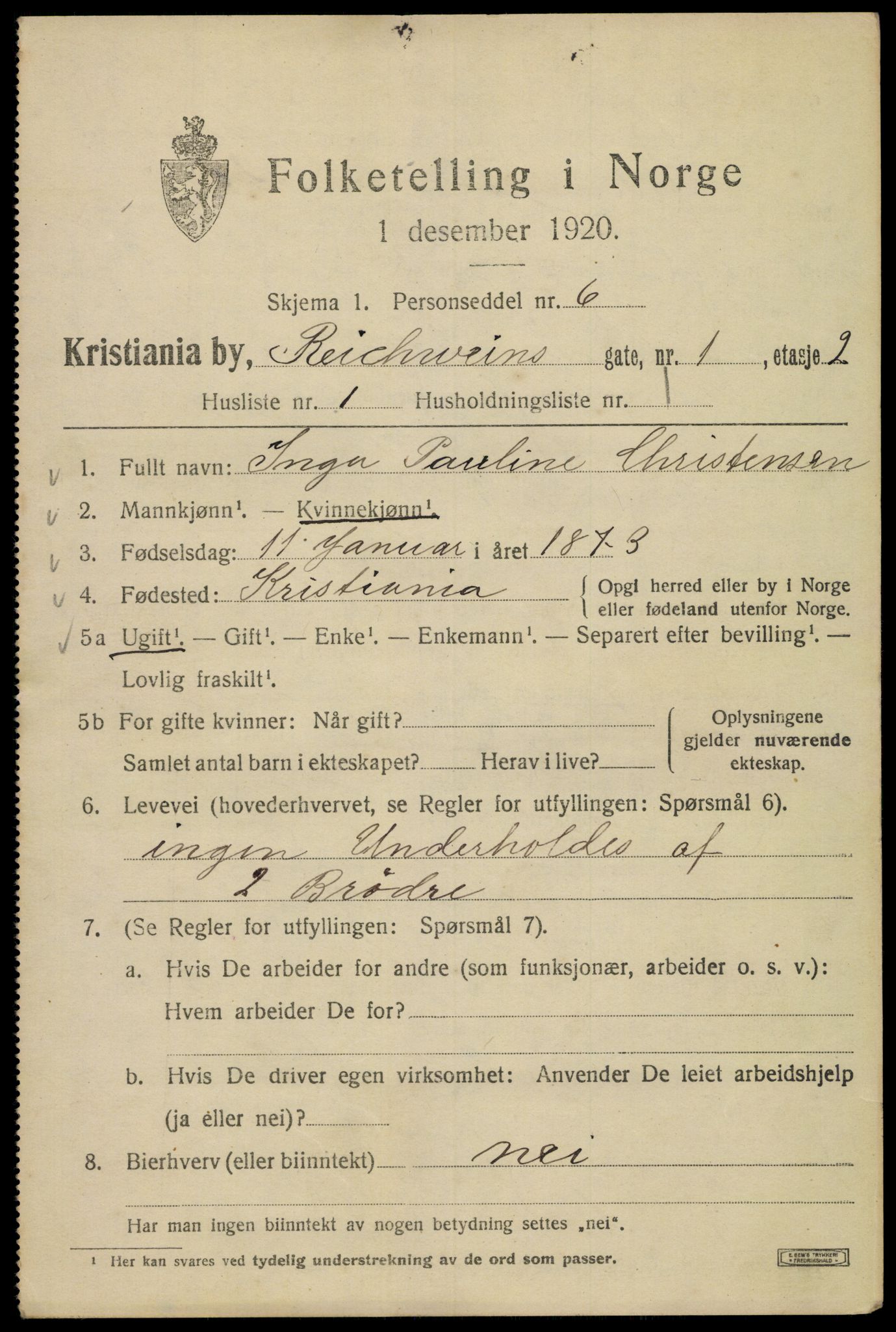 SAO, 1920 census for Kristiania, 1920, p. 461173