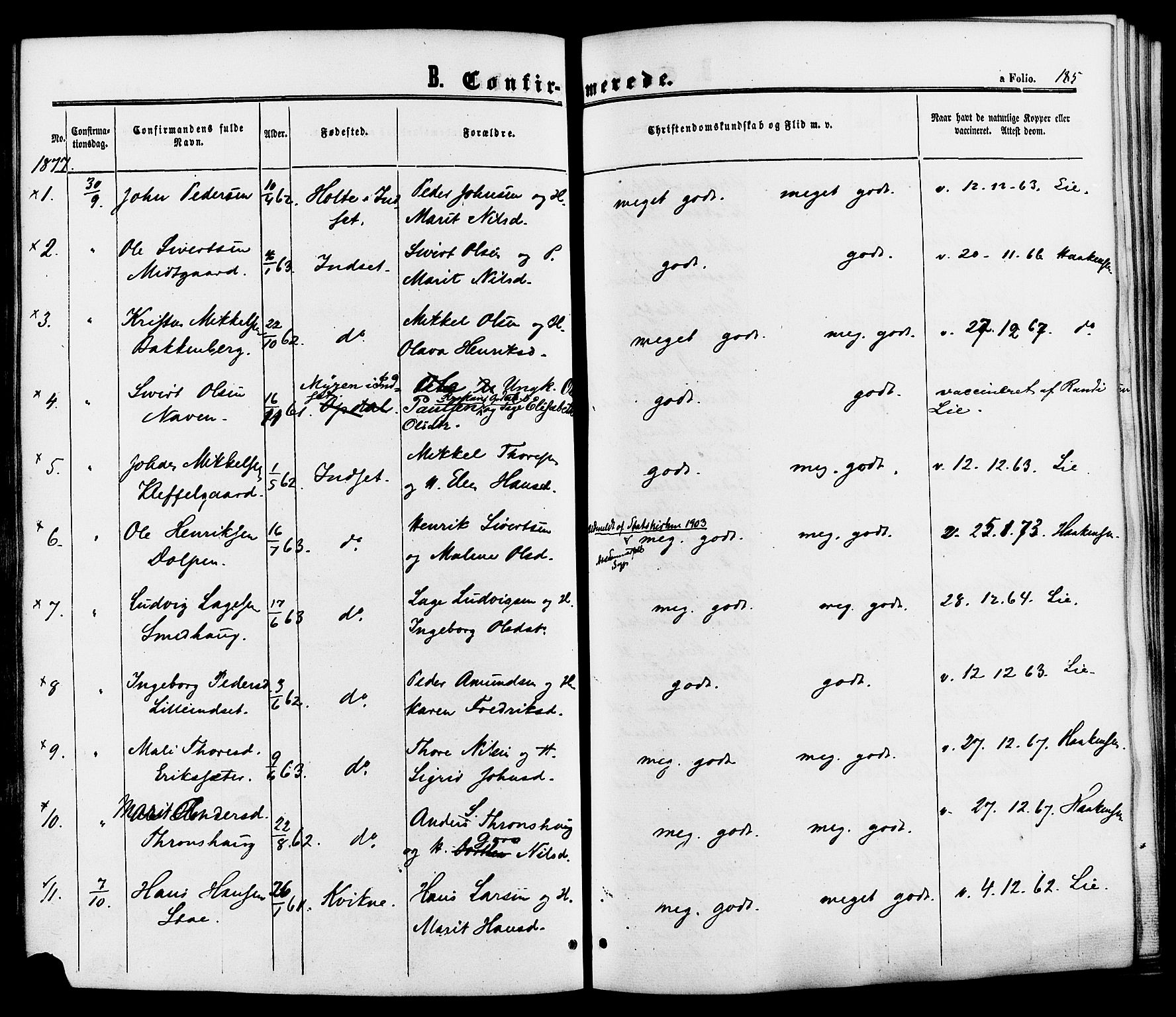 Kvikne prestekontor, SAH/PREST-064/H/Ha/Haa/L0006: Parish register (official) no. 6, 1863-1886, p. 185