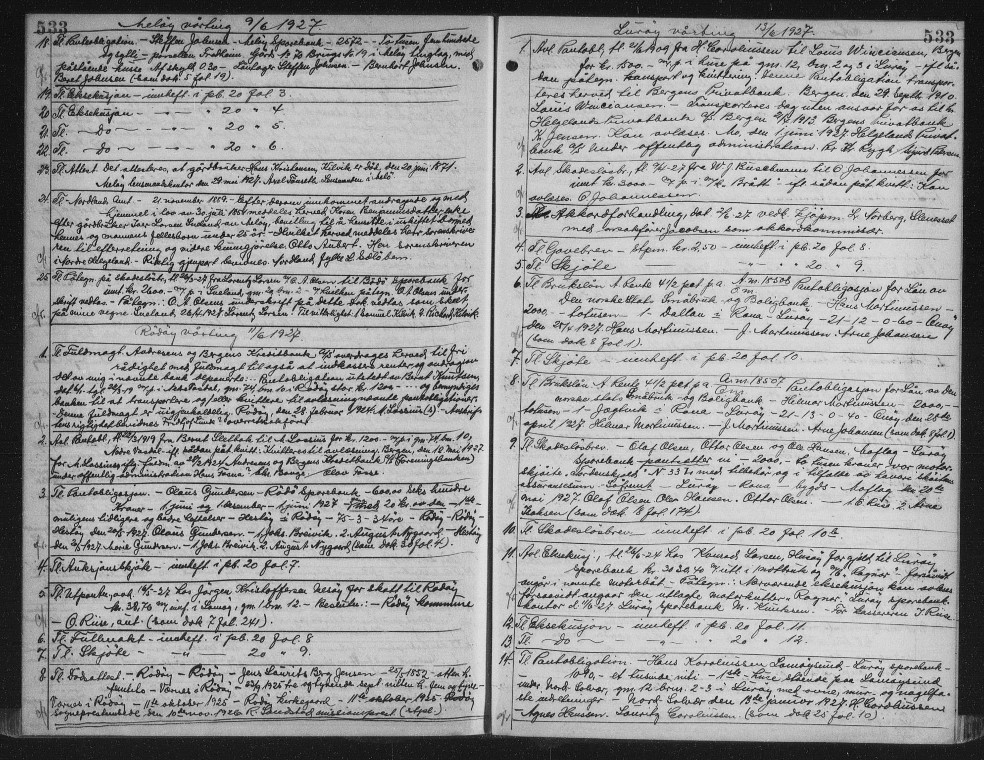 Rana sorenskriveri , AV/SAT-A-1108/1/2/2C/L0018: Mortgage book no. 18, 1923-1928, p. 533, Deed date: 13.06.1927