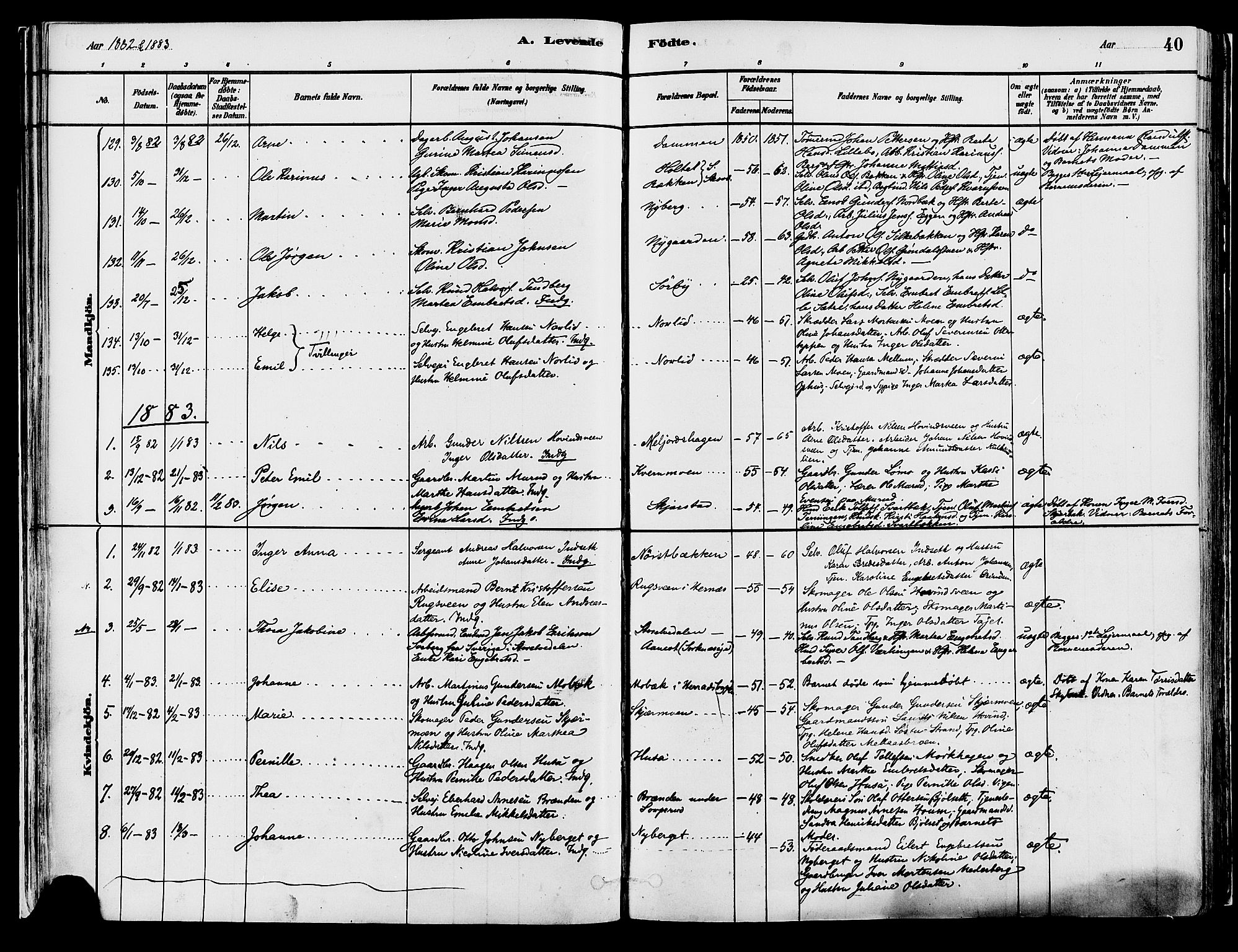 Elverum prestekontor, AV/SAH-PREST-044/H/Ha/Haa/L0013: Parish register (official) no. 13, 1880-1890, p. 40