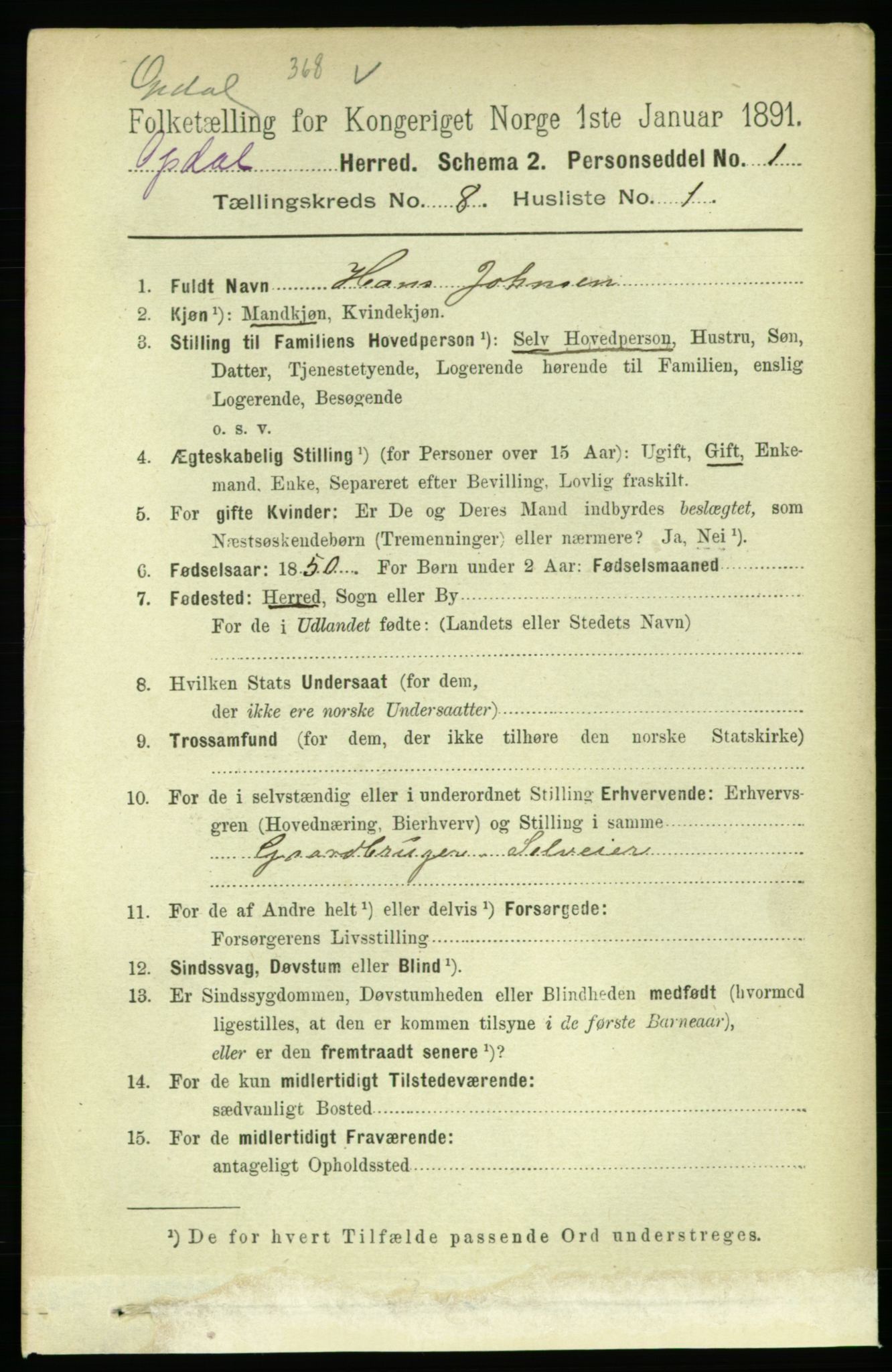 RA, 1891 census for 1634 Oppdal, 1891, p. 4144