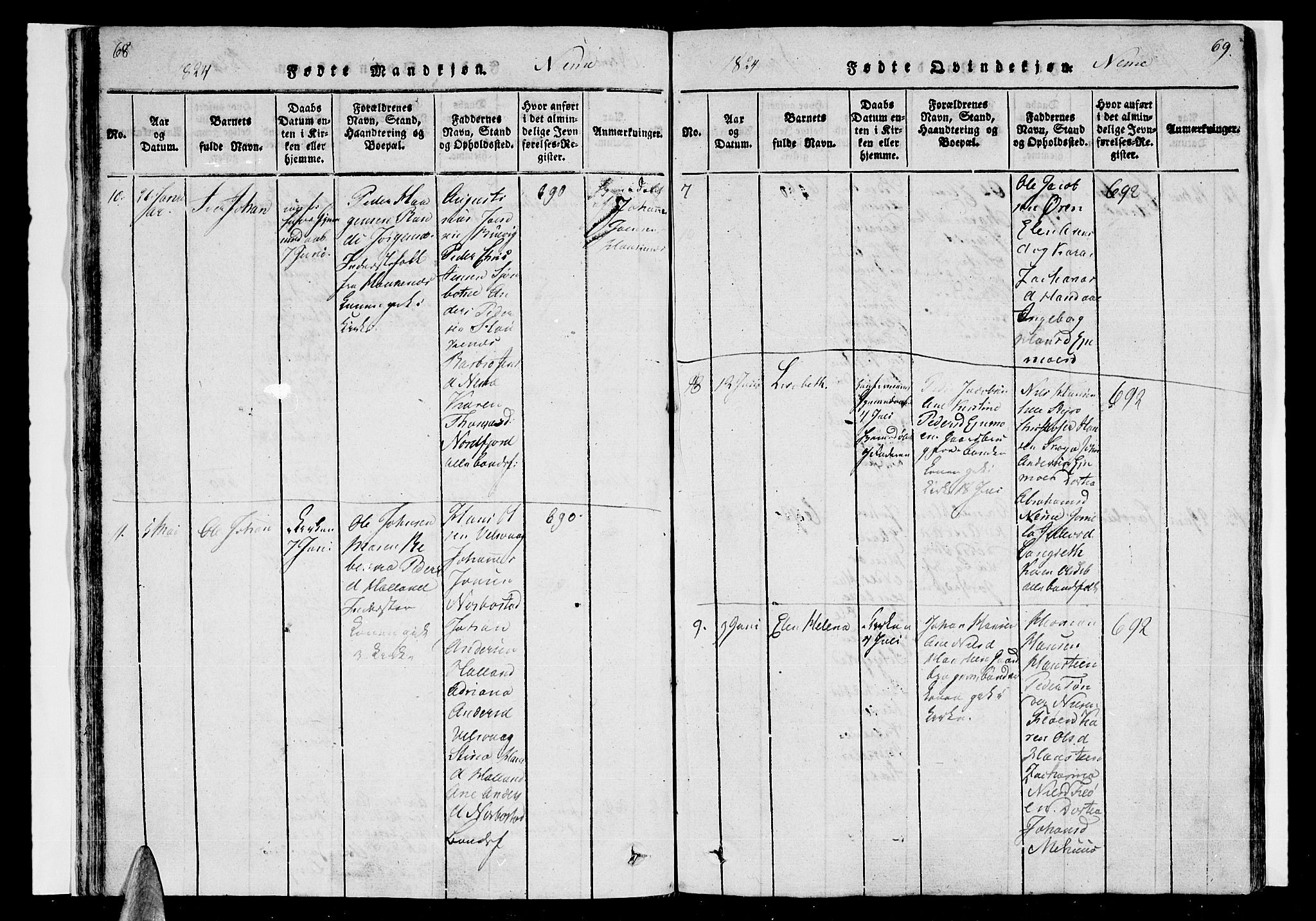 Ministerialprotokoller, klokkerbøker og fødselsregistre - Nordland, SAT/A-1459/838/L0546: Parish register (official) no. 838A05 /1, 1820-1828, p. 68-69