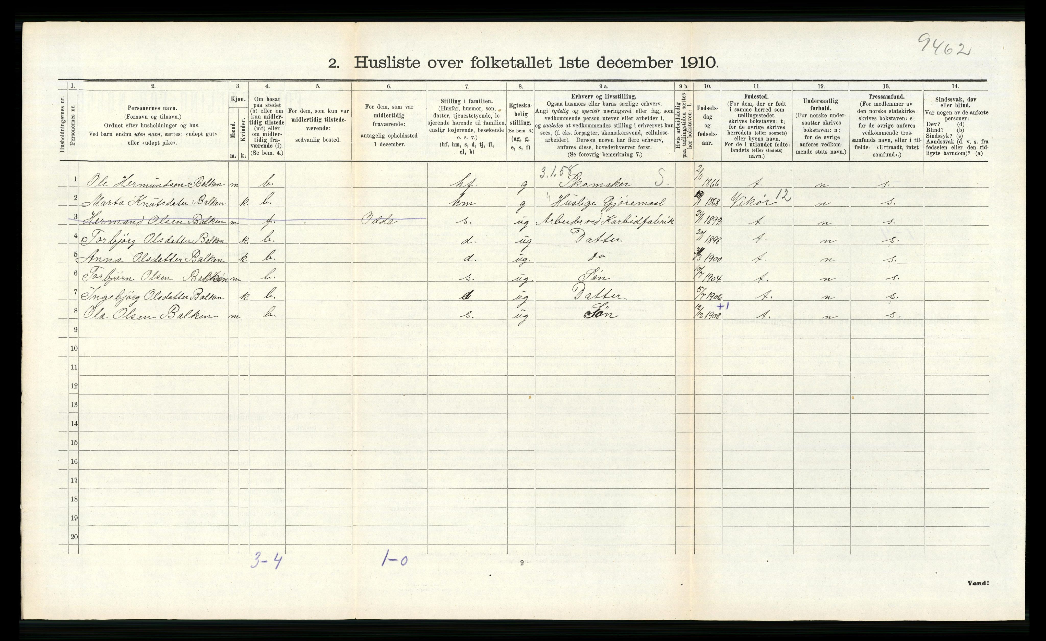 RA, 1910 census for Voss, 1910, p. 1959