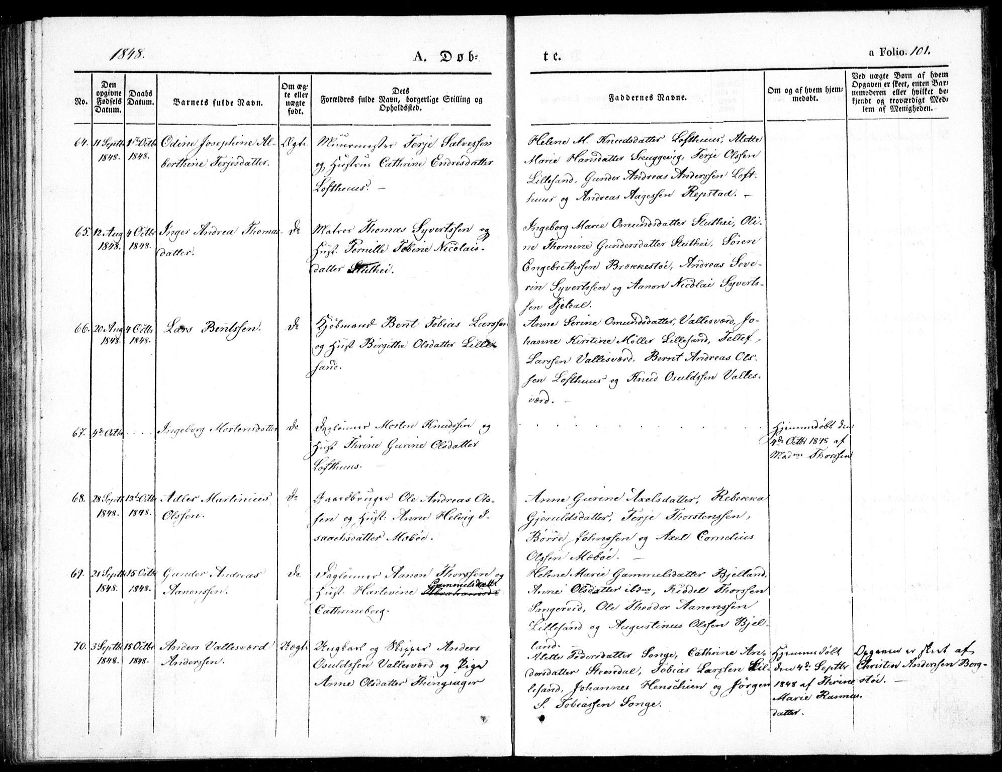 Vestre Moland sokneprestkontor, AV/SAK-1111-0046/F/Fb/Fbb/L0002: Parish register (copy) no. B 2, 1836-1851, p. 101