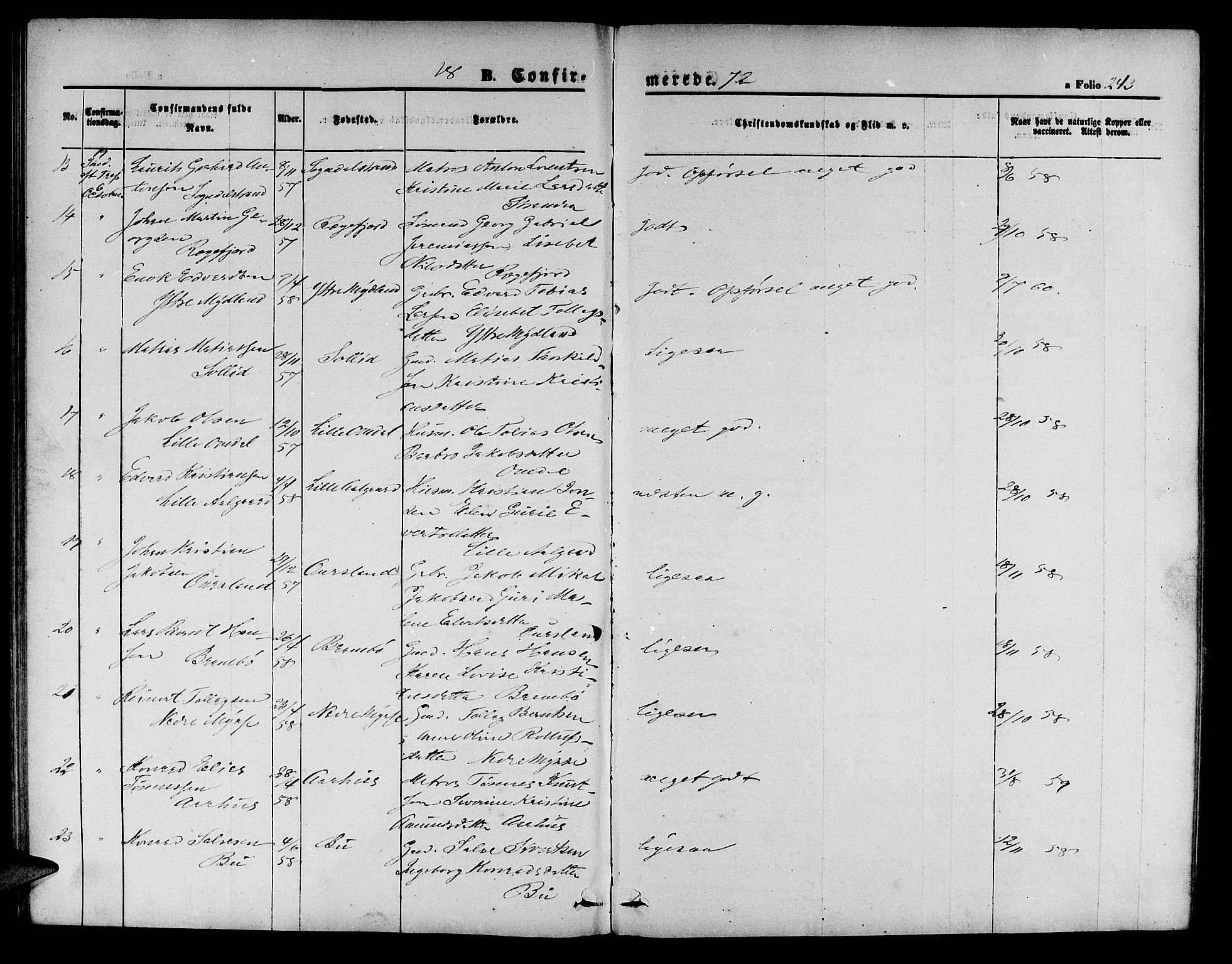 Sokndal sokneprestkontor, SAST/A-101808: Parish register (copy) no. B 3, 1865-1879, p. 243