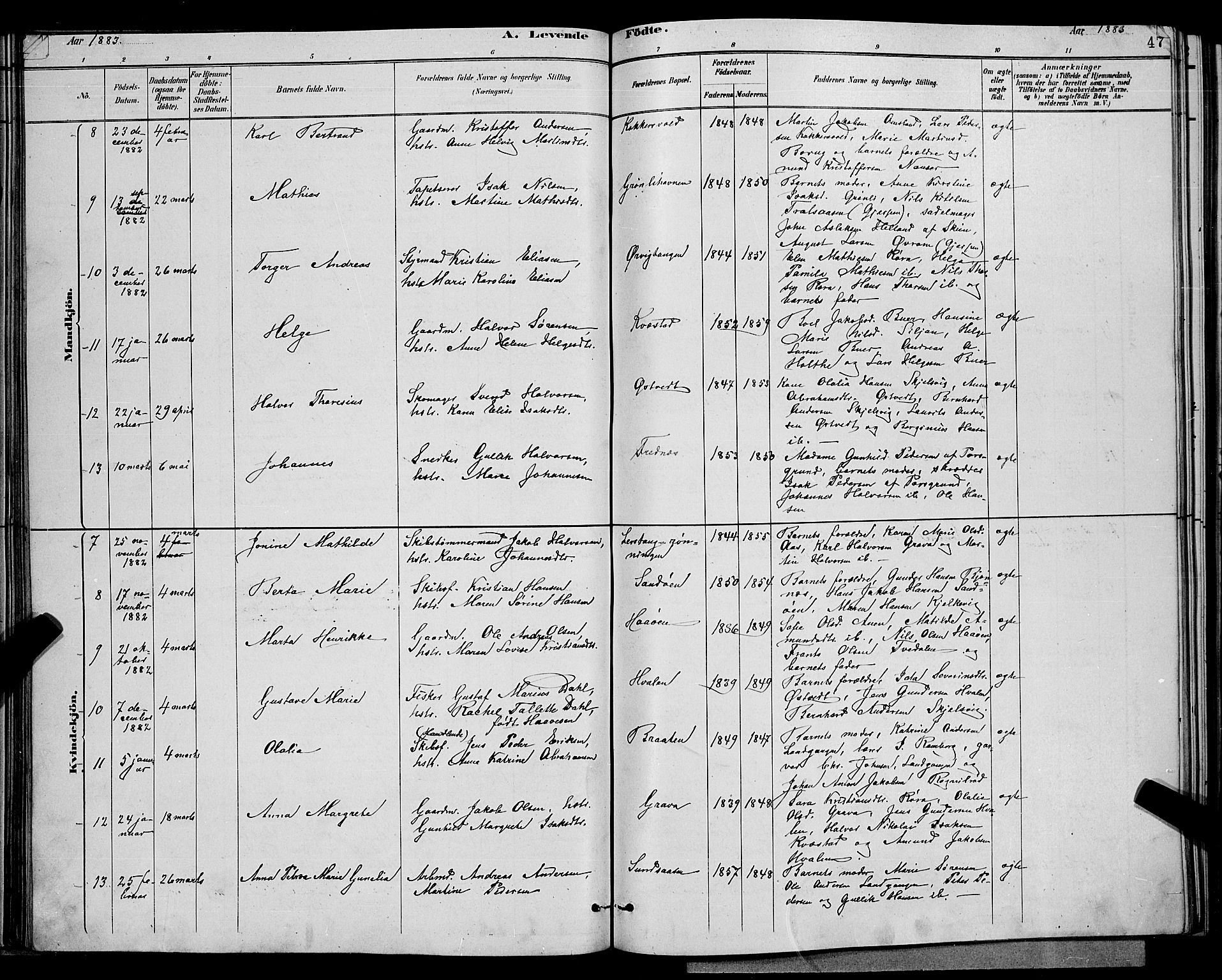 Eidanger kirkebøker, AV/SAKO-A-261/G/Ga/L0002: Parish register (copy) no. 2, 1879-1892, p. 47