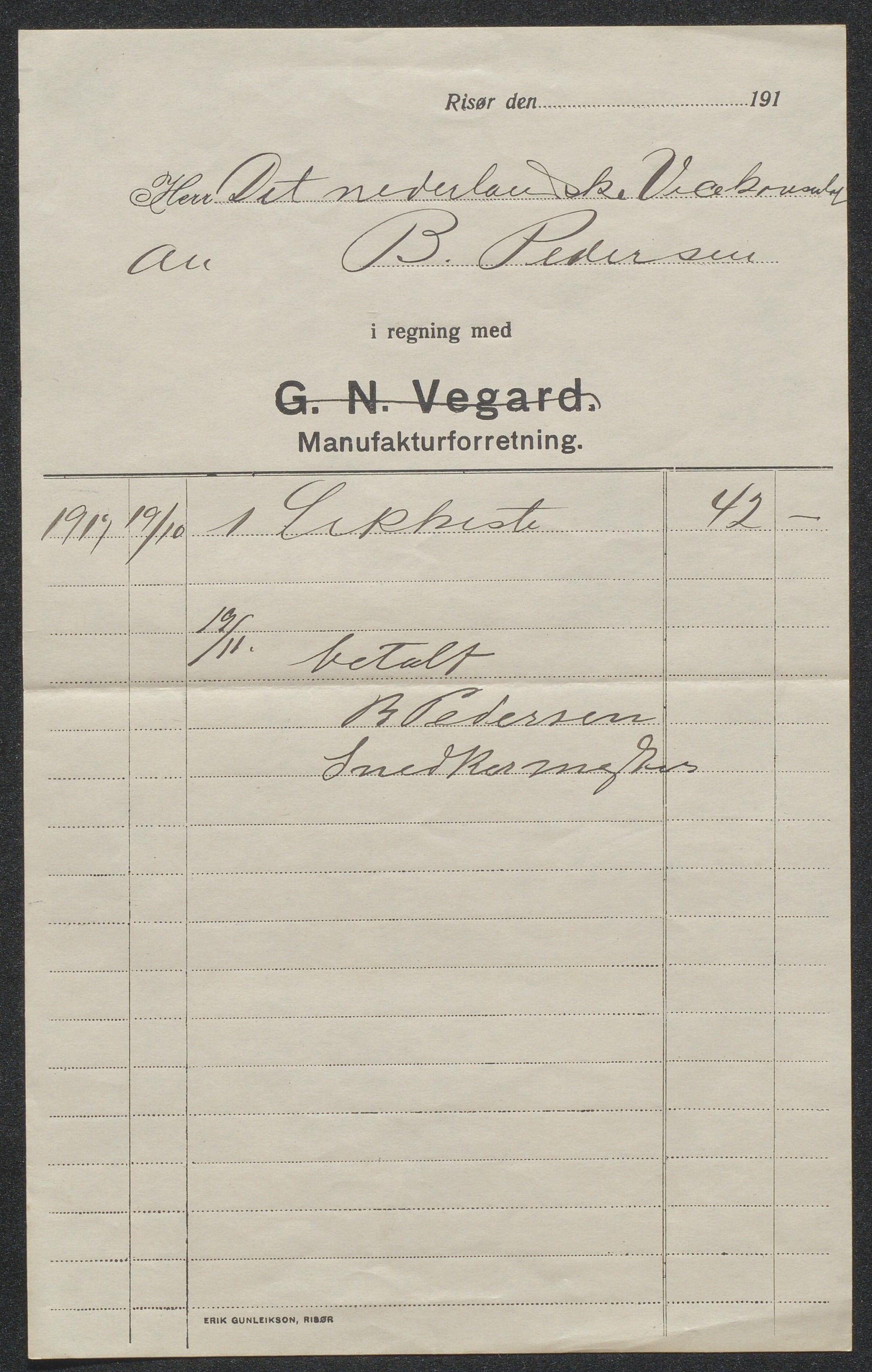 Vegard, Grunde Nilsen, AAKS/PA-2357/Y/Ya/L0001: Grunde Nielsen Vegard, 1890-1929