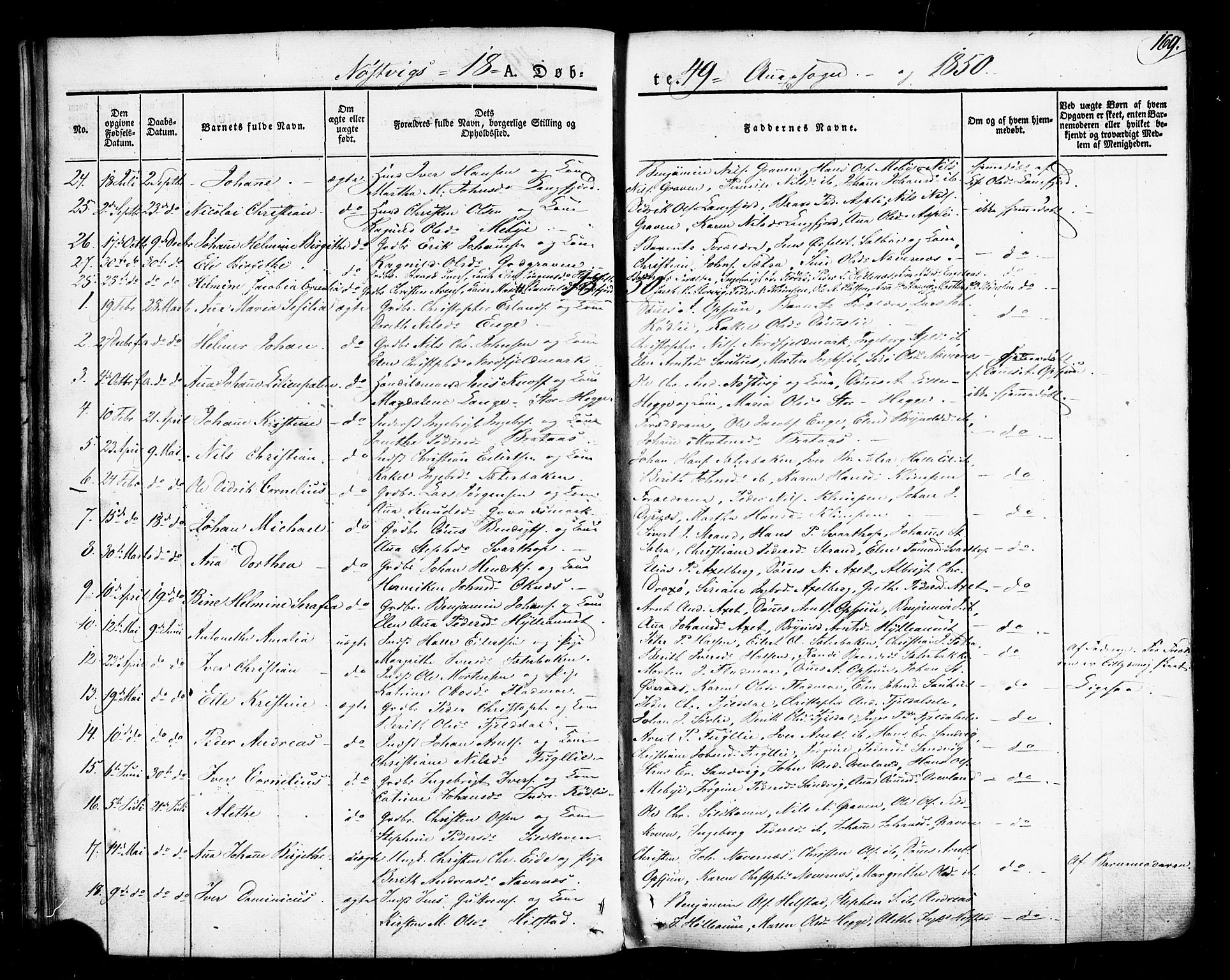 Ministerialprotokoller, klokkerbøker og fødselsregistre - Nordland, SAT/A-1459/814/L0224: Parish register (official) no. 814A05, 1834-1874, p. 169