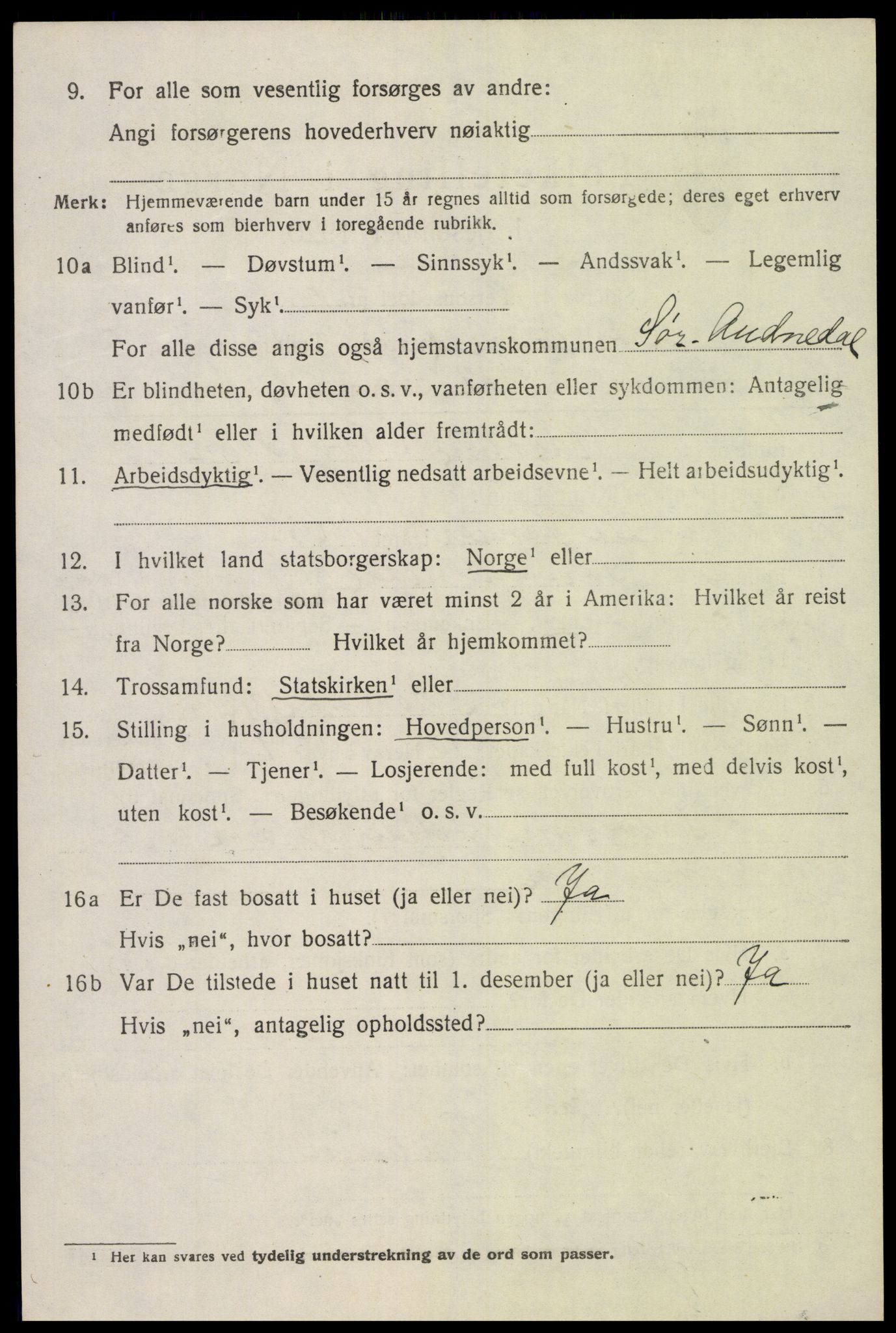 SAK, 1920 census for Sør-Audnedal, 1920, p. 2616