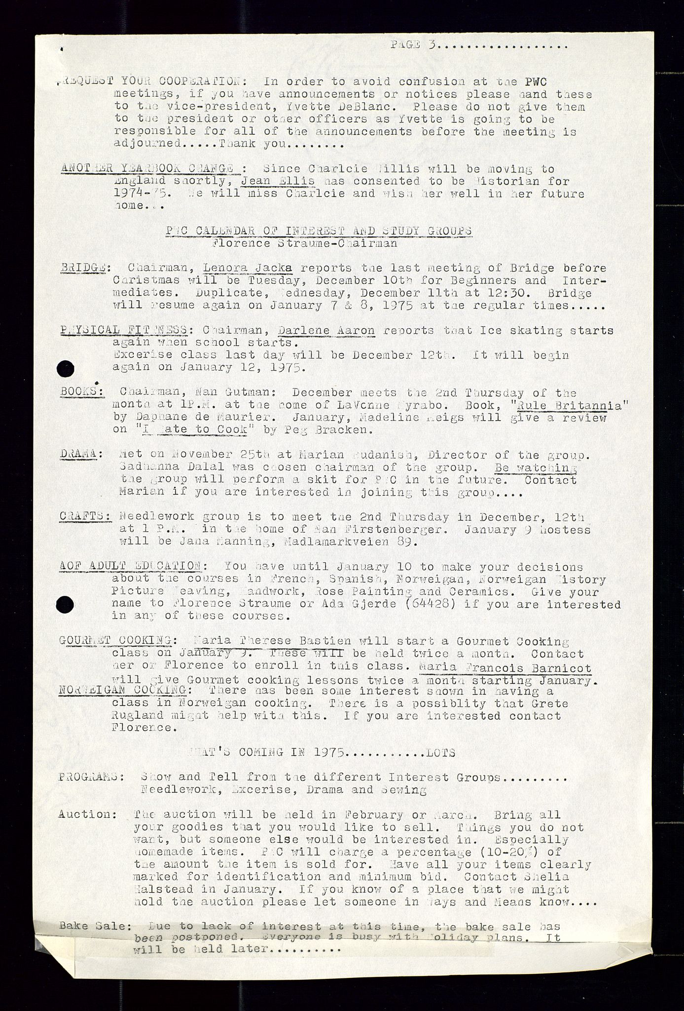 PA 1547 - Petroleum Wives Club, AV/SAST-A-101974/X/Xa/L0001: Newsletters (1971-1978)/radiointervjuer på kasett (1989-1992), 1970-1978