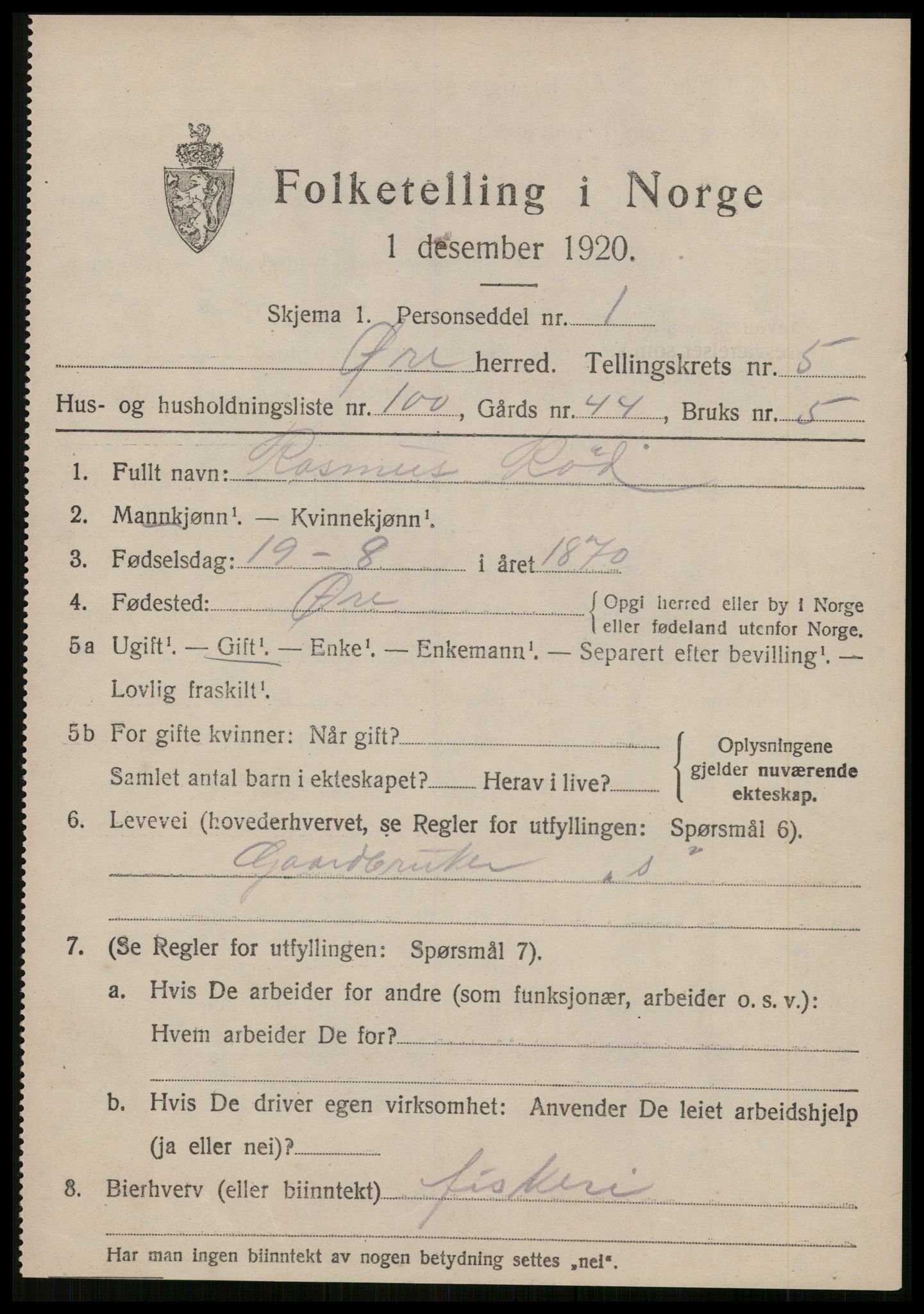 SAT, 1920 census for Øre, 1920, p. 3758