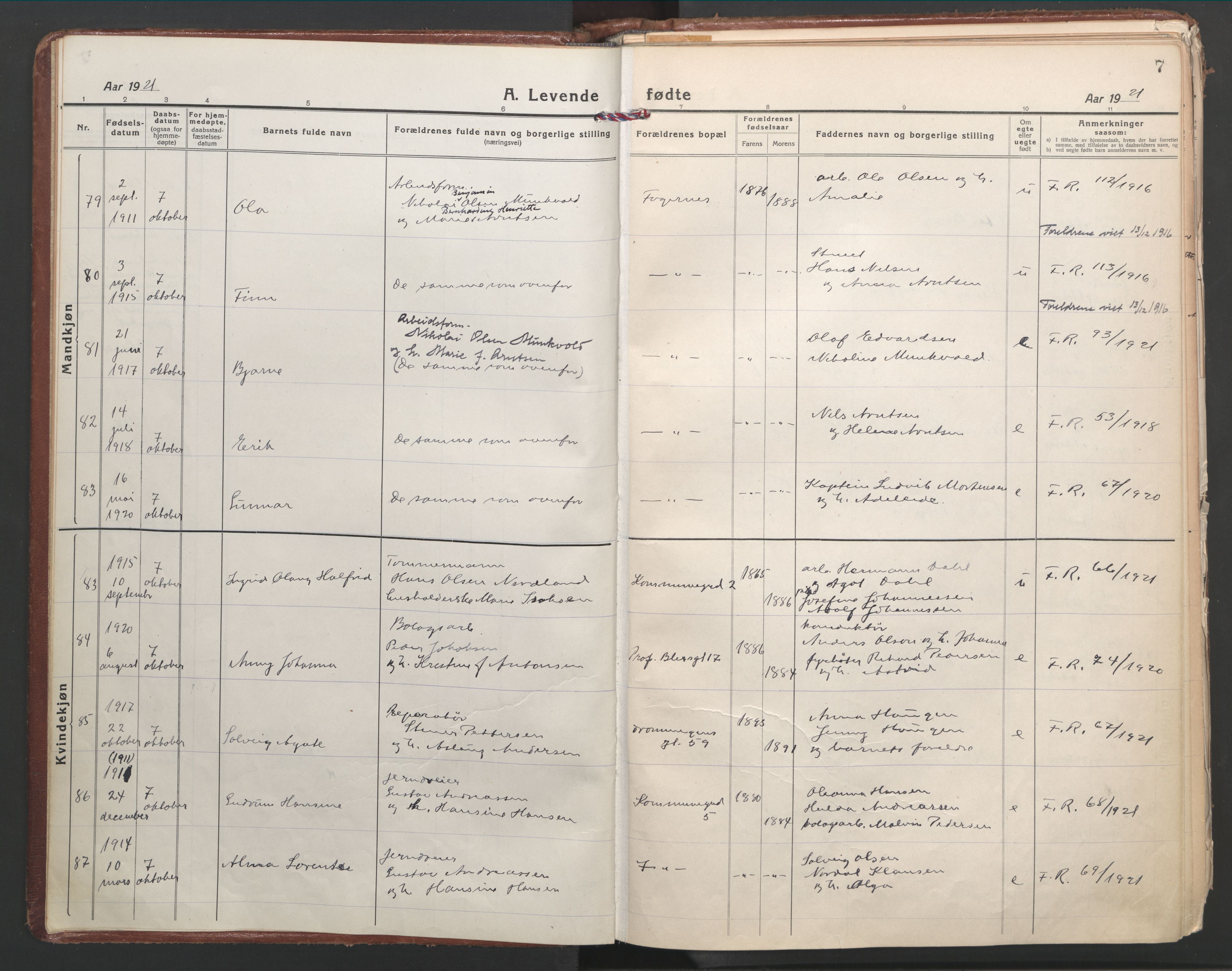 Ministerialprotokoller, klokkerbøker og fødselsregistre - Nordland, AV/SAT-A-1459/871/L1003: Parish register (official) no. 871A19, 1921-1930, p. 7
