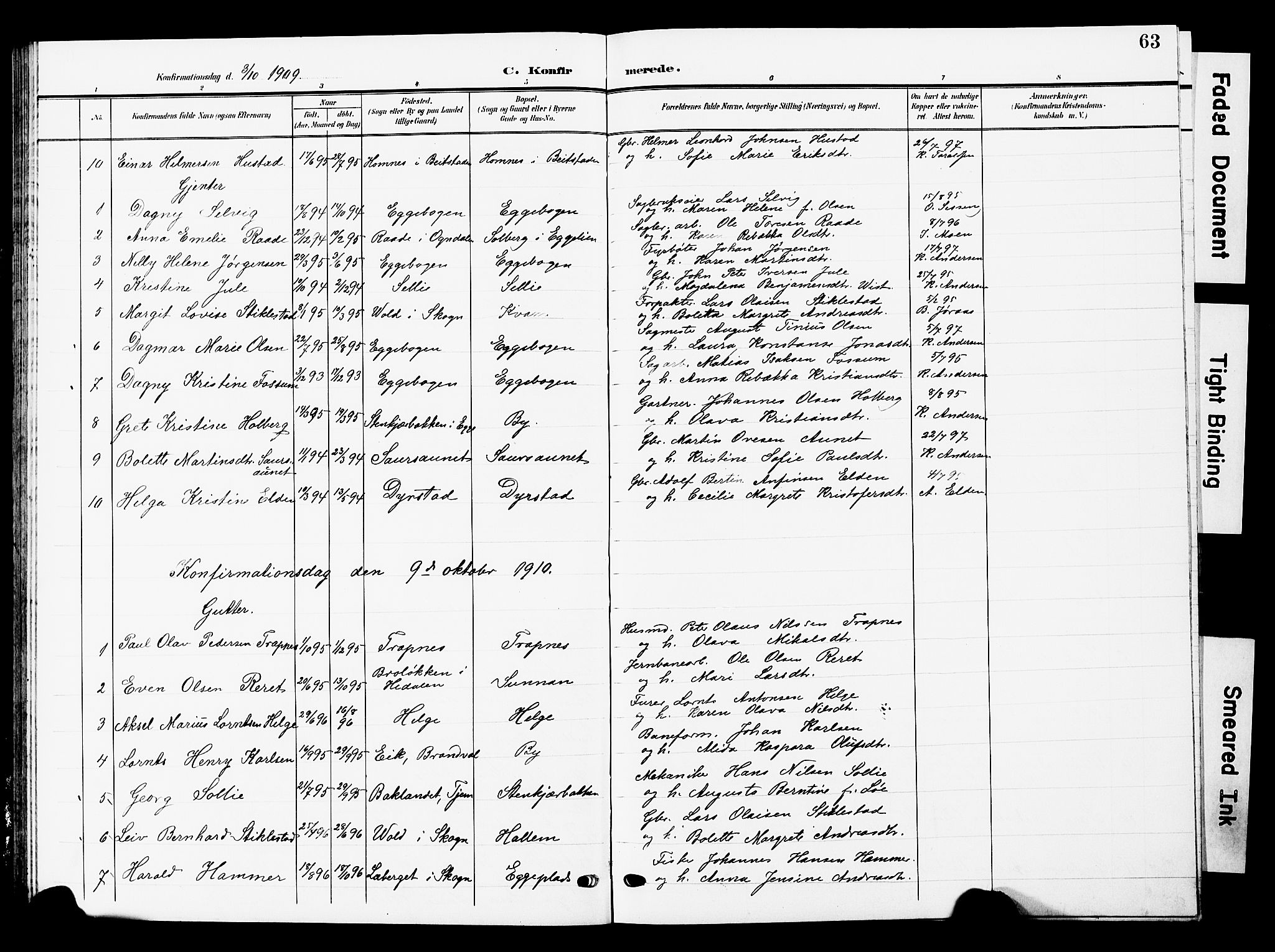 Ministerialprotokoller, klokkerbøker og fødselsregistre - Nord-Trøndelag, SAT/A-1458/740/L0381: Parish register (copy) no. 740C02, 1903-1914, p. 63