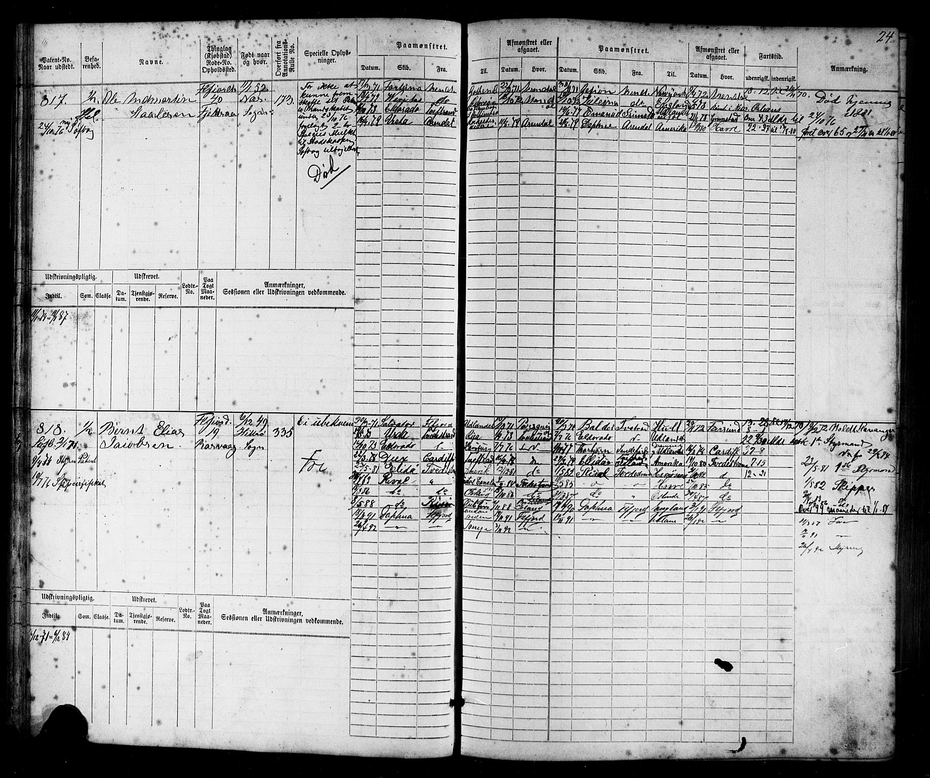 Flekkefjord mønstringskrets, AV/SAK-2031-0018/F/Fb/L0009: Hovedrulle nr 771-1533, Æ-6, 1868-1900, p. 26