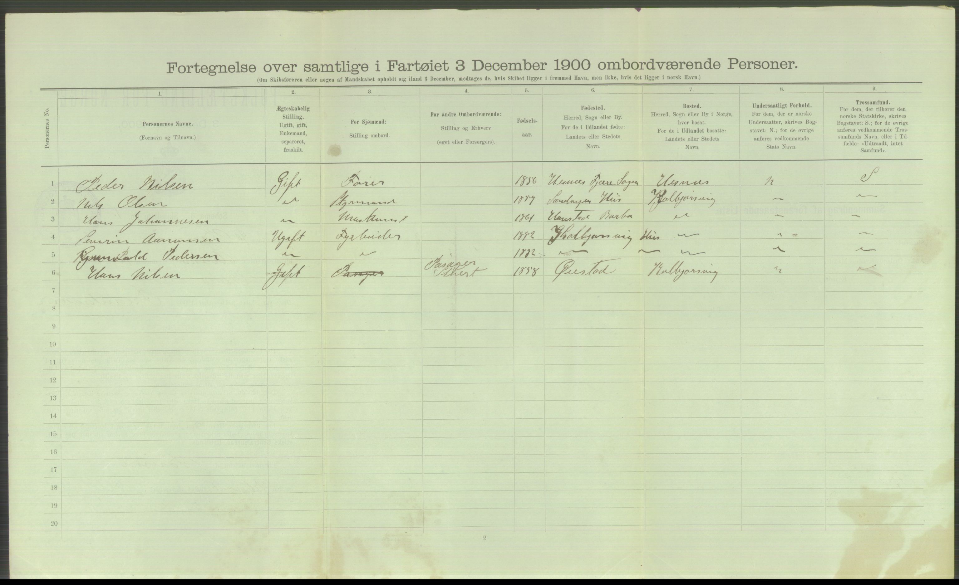 RA, 1900 Census - ship lists from ships in Norwegian harbours, harbours abroad and at sea, 1900, p. 508