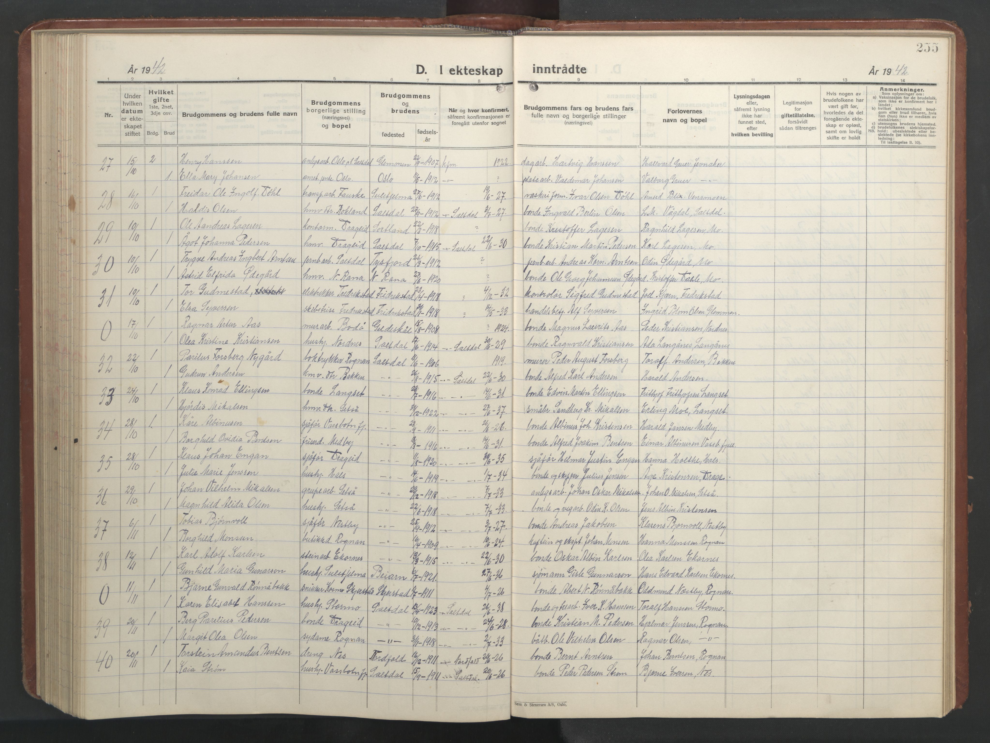 Ministerialprotokoller, klokkerbøker og fødselsregistre - Nordland, AV/SAT-A-1459/847/L0680: Parish register (copy) no. 847C08, 1930-1947, p. 255