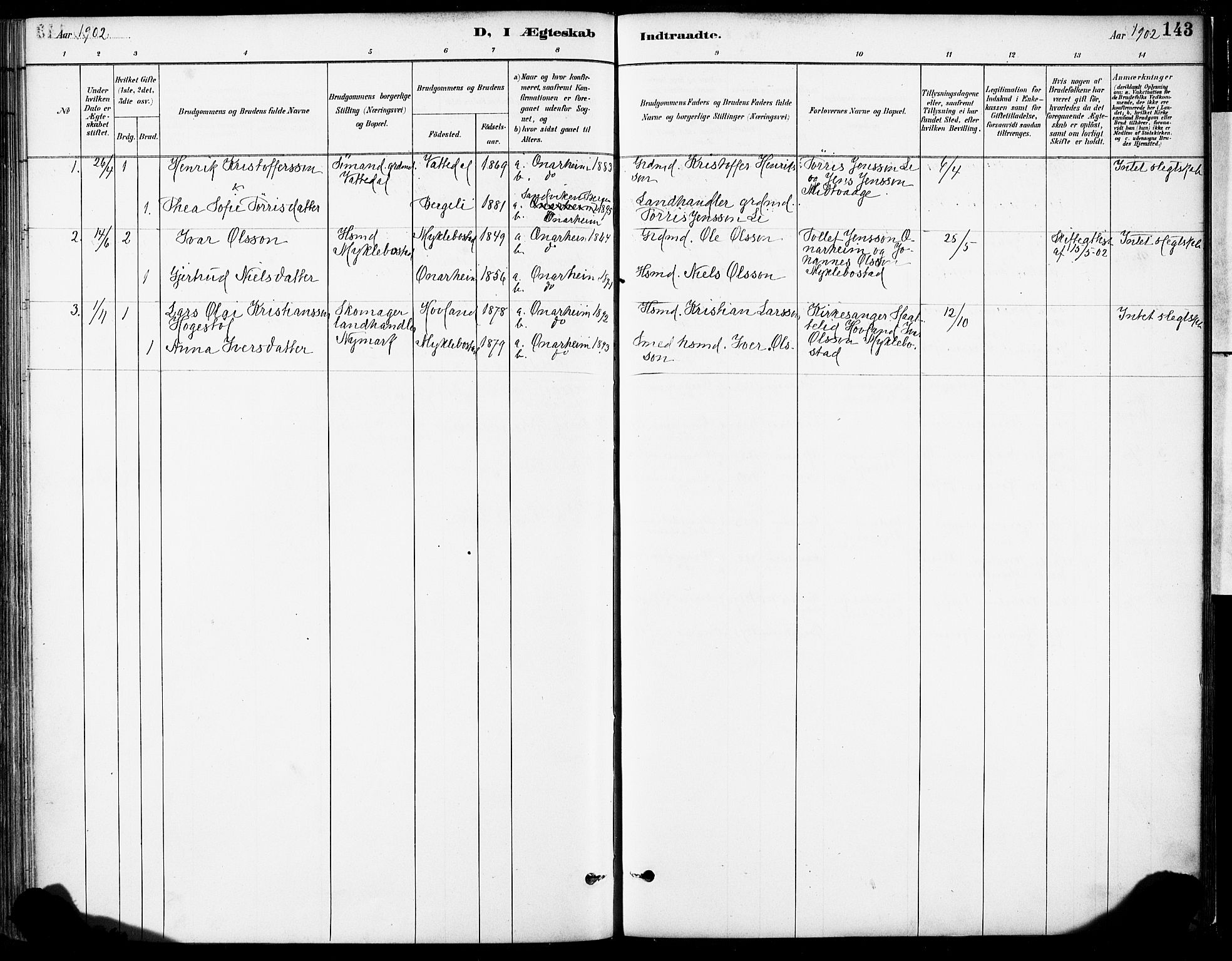 Tysnes sokneprestembete, SAB/A-78601/H/Haa: Parish register (official) no. C 1, 1887-1912, p. 143