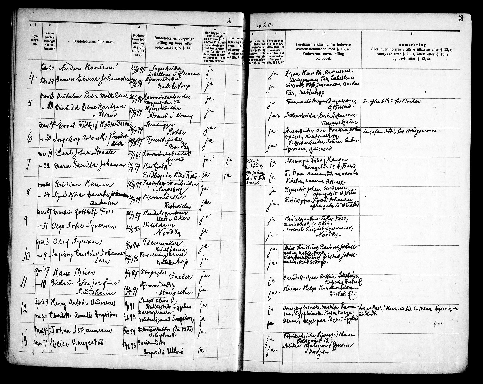 Østre Fredrikstad prestekontor Kirkebøker, AV/SAO-A-10907/H/Ha/L0001: Banns register no. 1, 1919-1951, p. 3