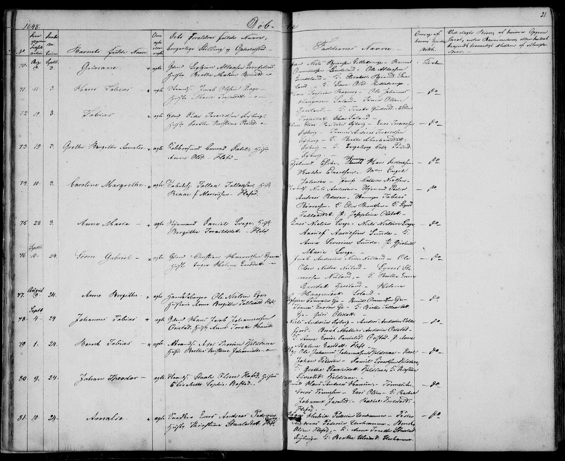 Flekkefjord sokneprestkontor, AV/SAK-1111-0012/F/Fb/Fbc/L0005: Parish register (copy) no. B 5, 1846-1866, p. 21